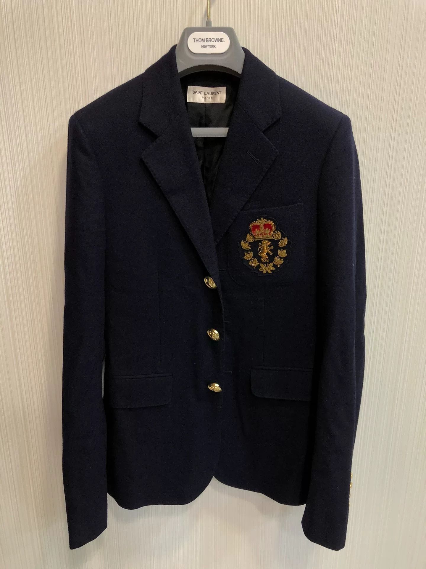 Saint Laurent Paris Saint Laurent Gold Crest Blue Blazer Size US XS / EU 42 / 0 - 1 Thumbnail