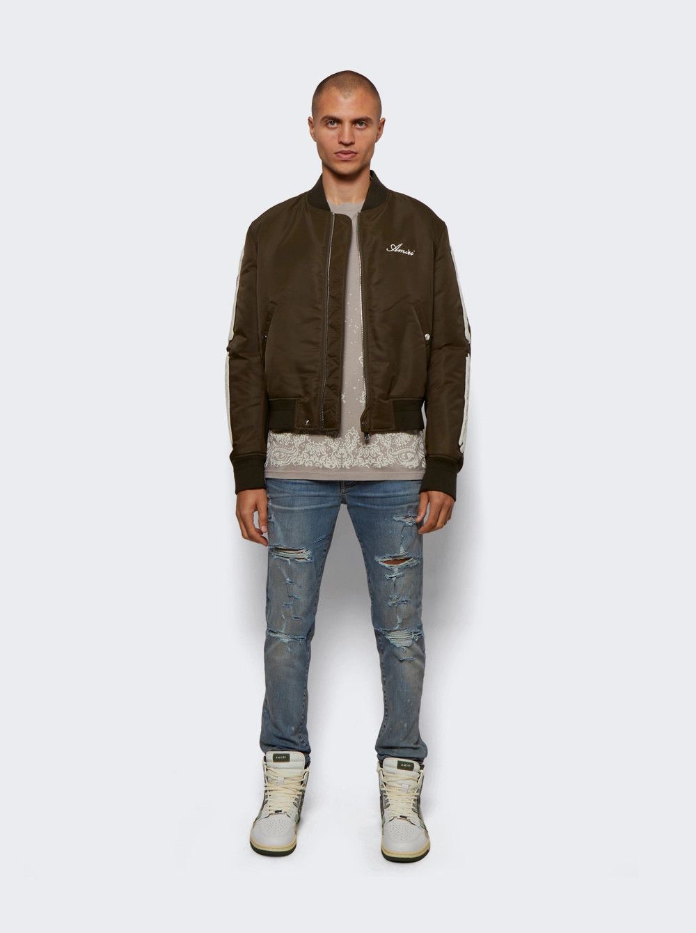 Amiri o1gr1nt1024 Bones Bomber Jacket in Green Size US M / EU 48-50 / 2 - 2 Thumbnail