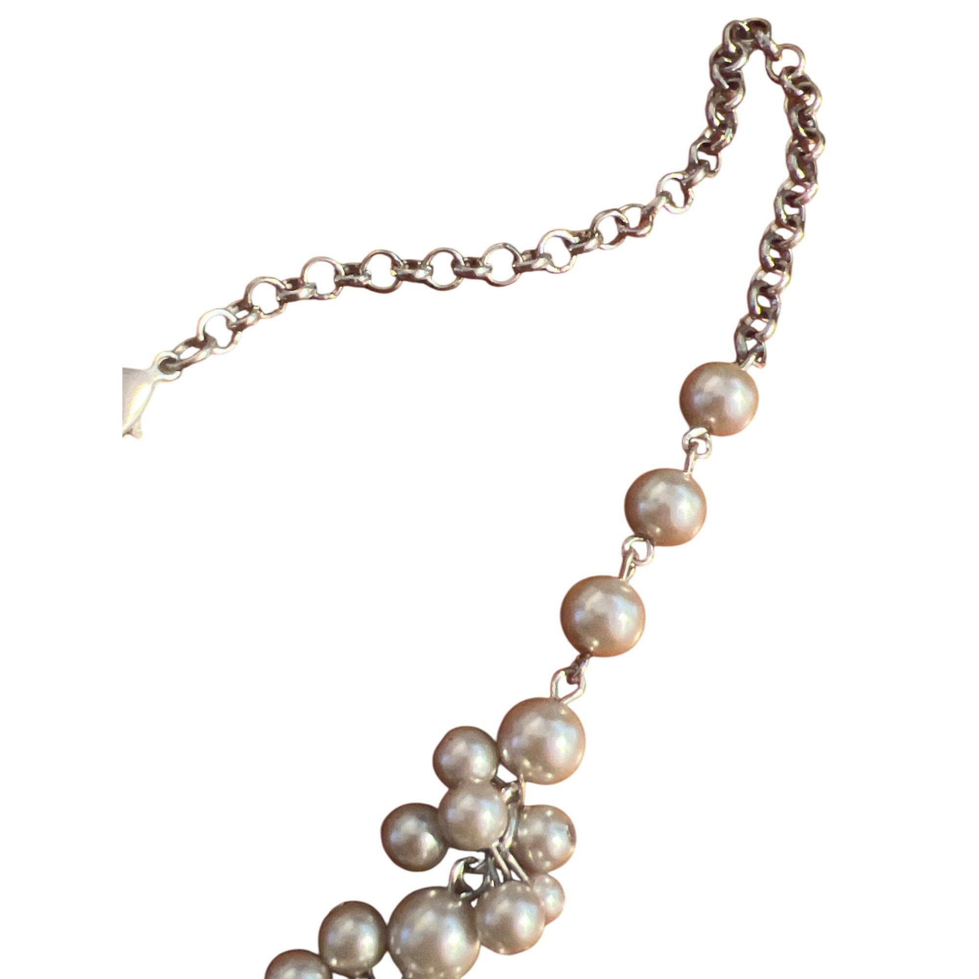 Other Vintage RMN Waterfall Y Necklace Faux Pearls Silver Gray Est Size ONE SIZE - 4 Thumbnail