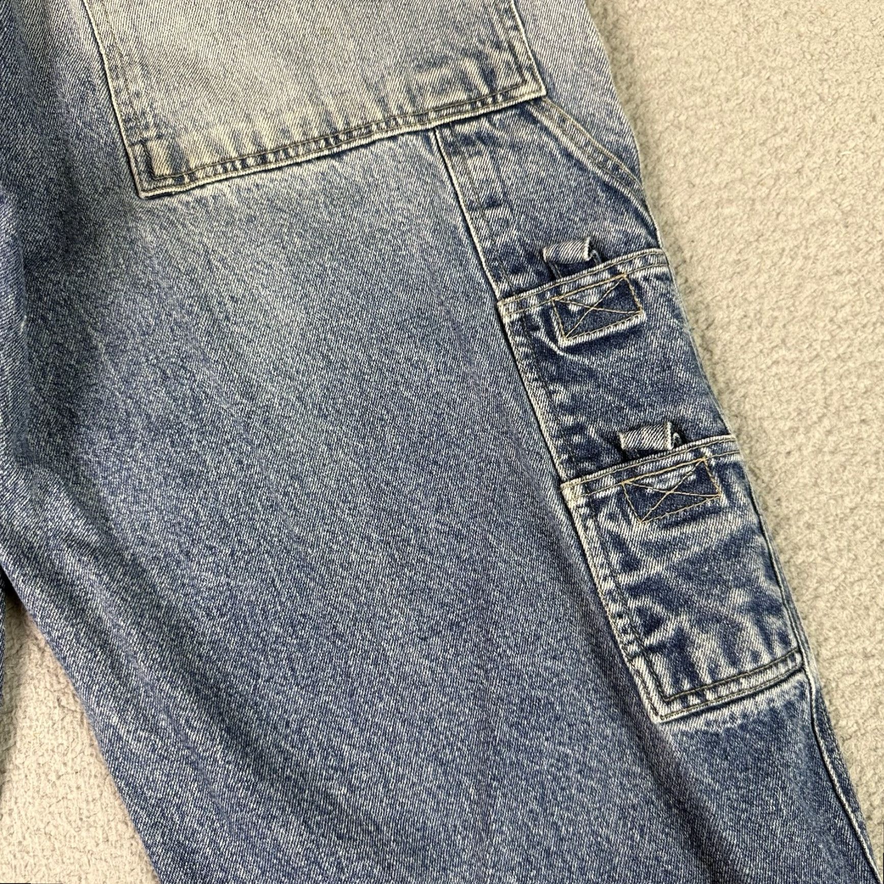 Vintage VINTAGE Results Jeans Mens 34W 28in Inseam Wide-Leg 5-Pocket Denim Blue Grunge 90s Skater Cardholder Logo Zipper Button Hooked Rise Mid Size US 34 / EU 50 - 6 Thumbnail