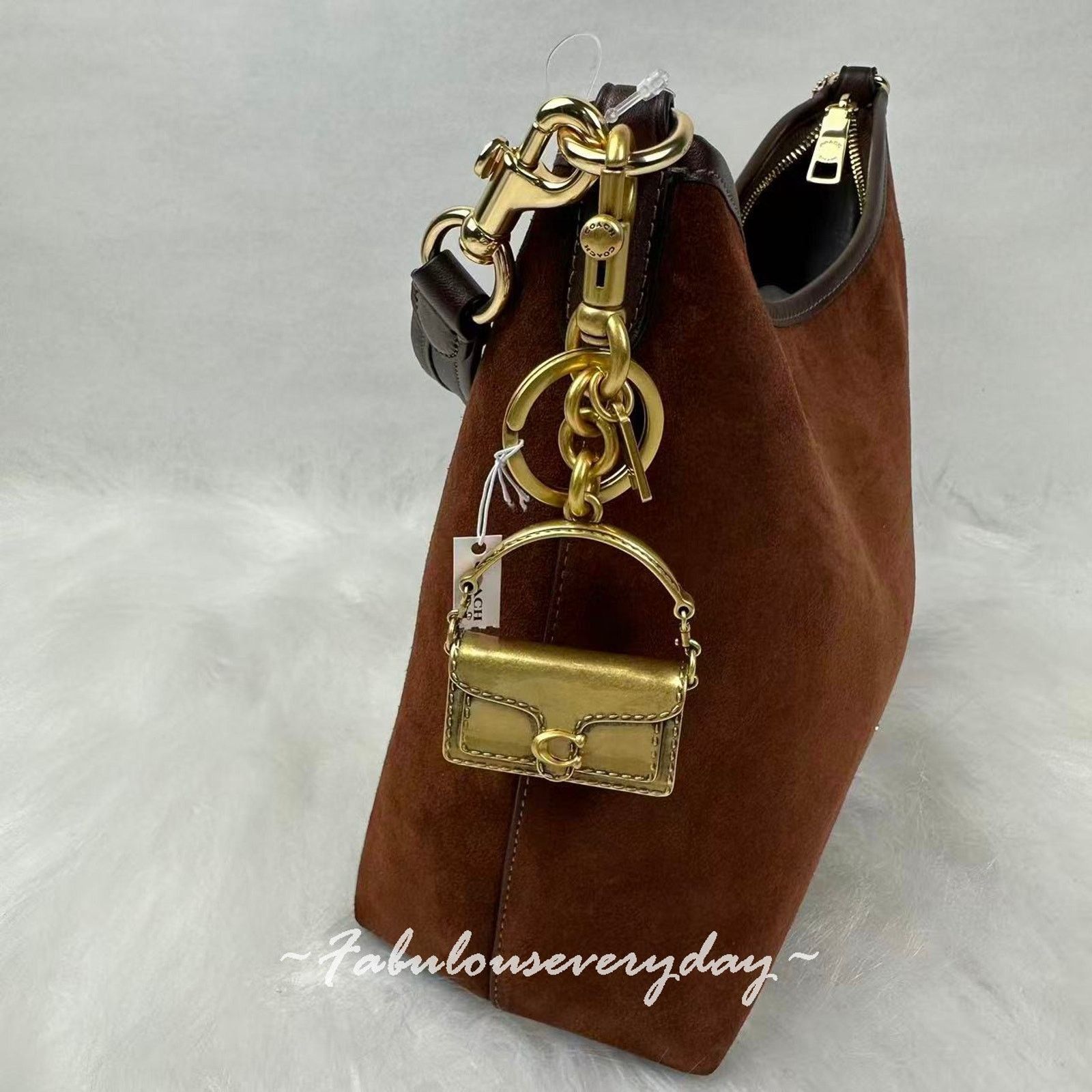 Coach Coach Tabby Bag Charm With Key Chain Keyring In Brass CS246 Size ONE SIZE - 4 Thumbnail