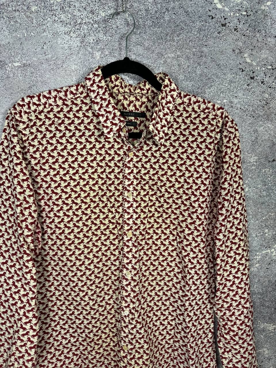 Gucci GUCCI Shirt Button Up Printed Monogram Horsebit Slim Fit Red Size US M / EU 48-50 / 2 - 2 Thumbnail