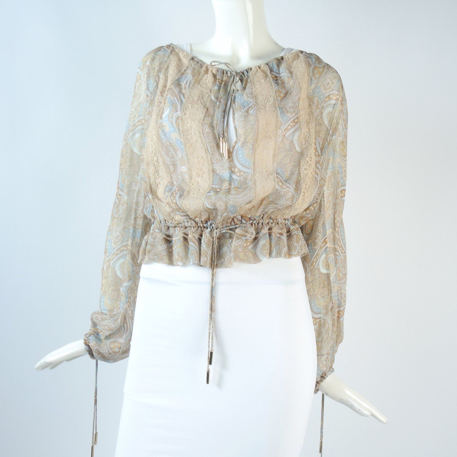image of Zimmermann O1Smst1Ft0424 Blouse In Light Blue & Beige in Light Blue/Beige, Women's (Size XS)