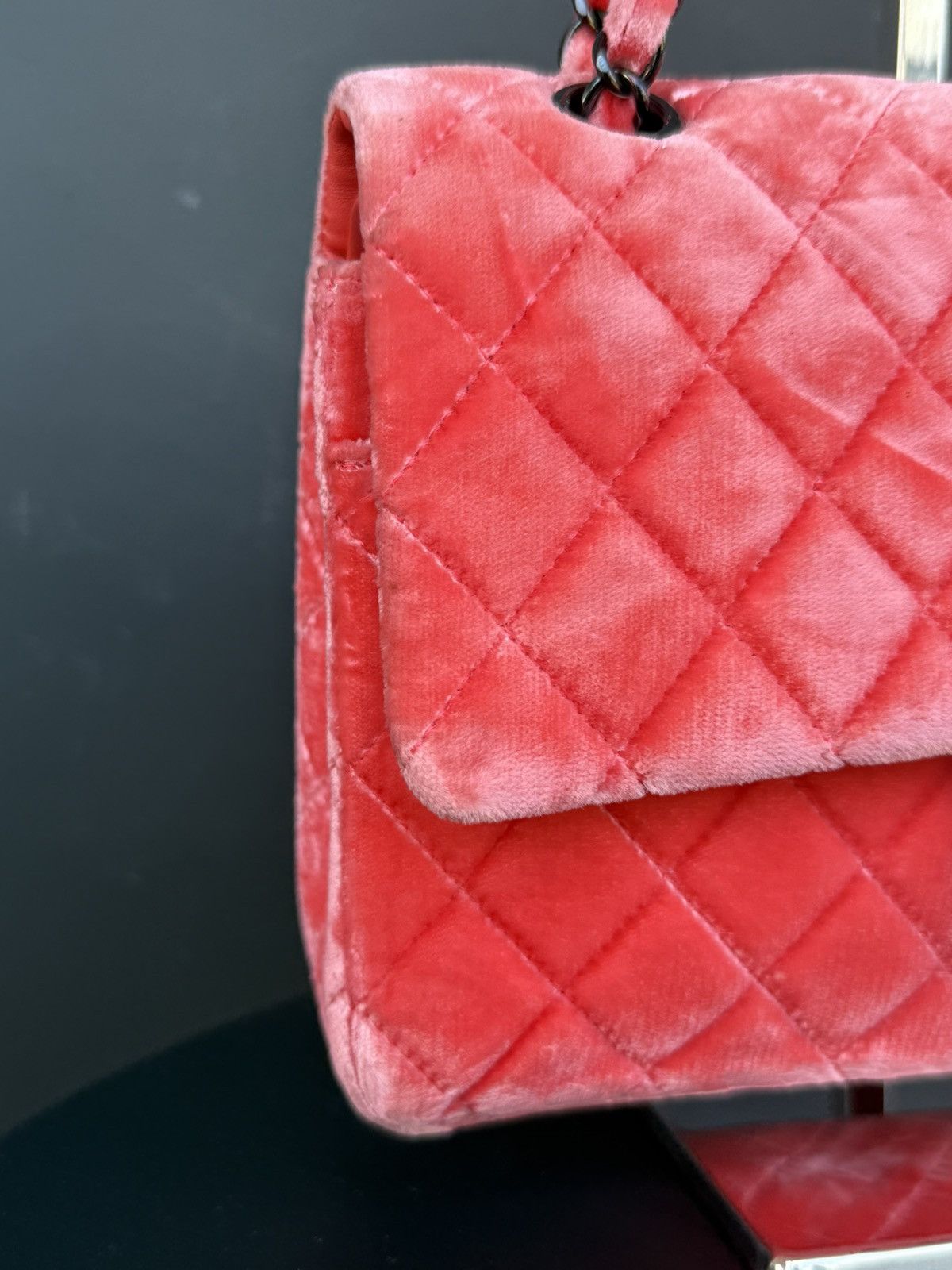Chanel Chanel - 2014 - Pink Velvet Medium Double Flap Shoulder Bag Size ONE SIZE - 6 Thumbnail