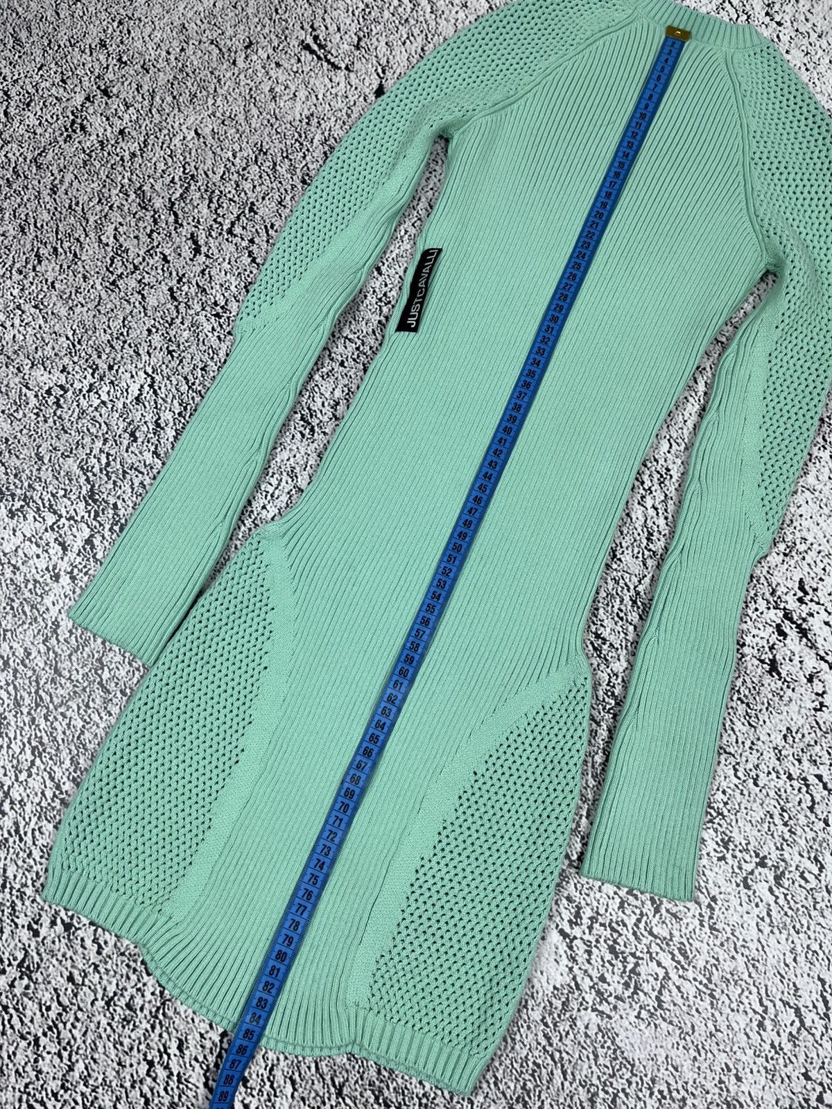 Roberto Cavalli Just Cavalli Mint Ribbed Knit Bodycon Dress Mesh Panels Size XS / US 0-2 / IT 36-38 - 17 Thumbnail