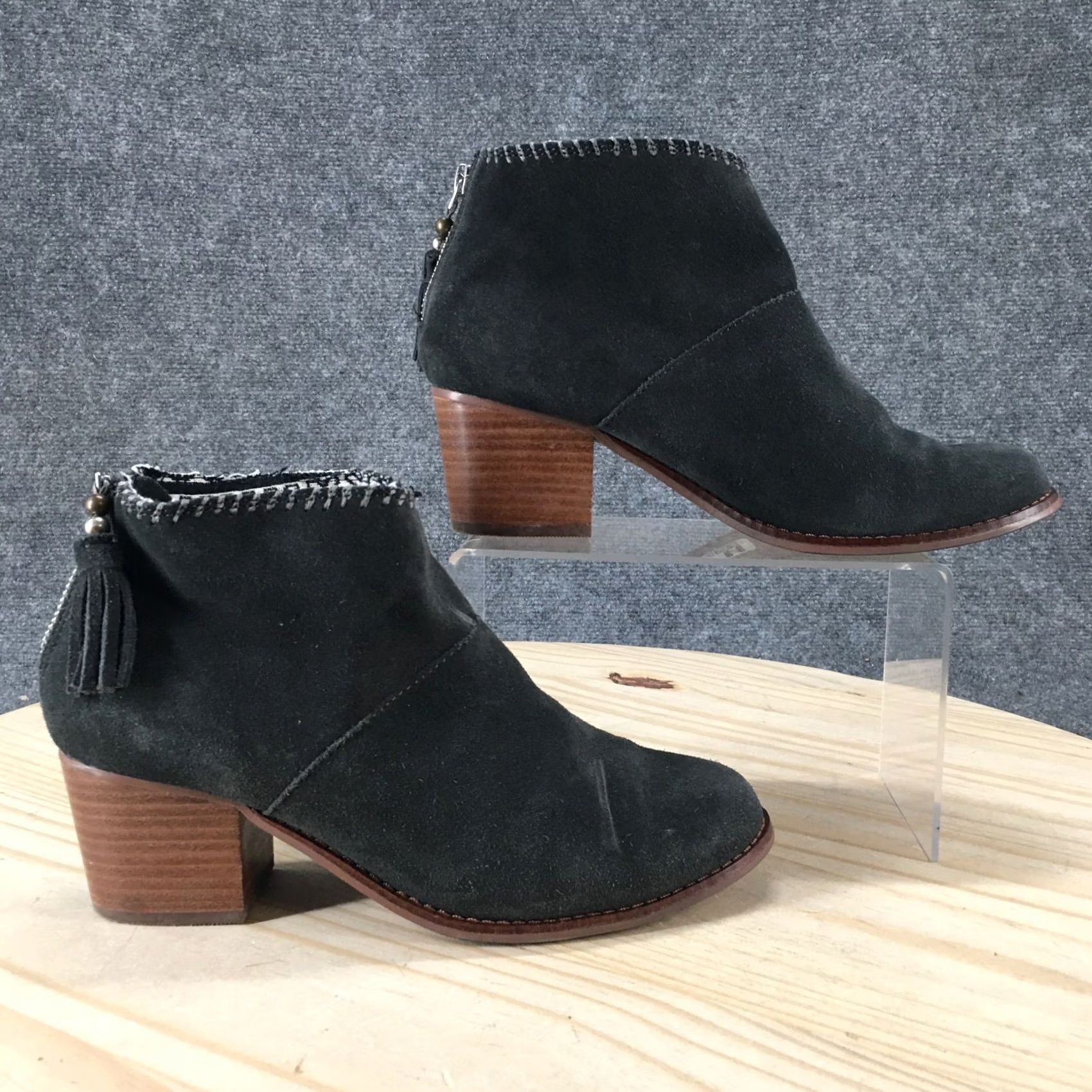 Toms Toms Boots Womens 7.5 Ankle Booties Grey Suede Block Heels Tassel Zip Casual Size US 8 / IT 38 - 2 Thumbnail