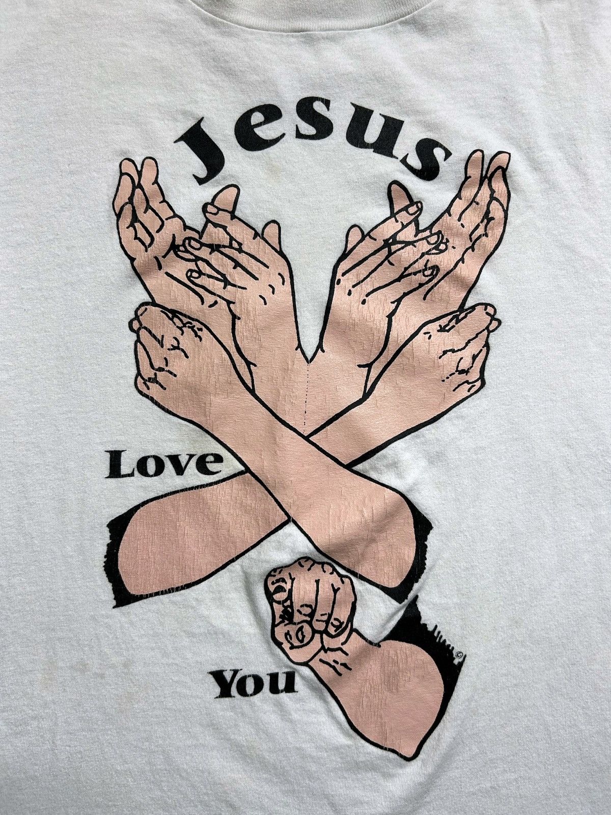 Hanes × Vintage Vintage 90s Jesus Tee Jesus Loves You 1990s Sign Language Size US L / EU 52-54 / 3 - 2 Thumbnail