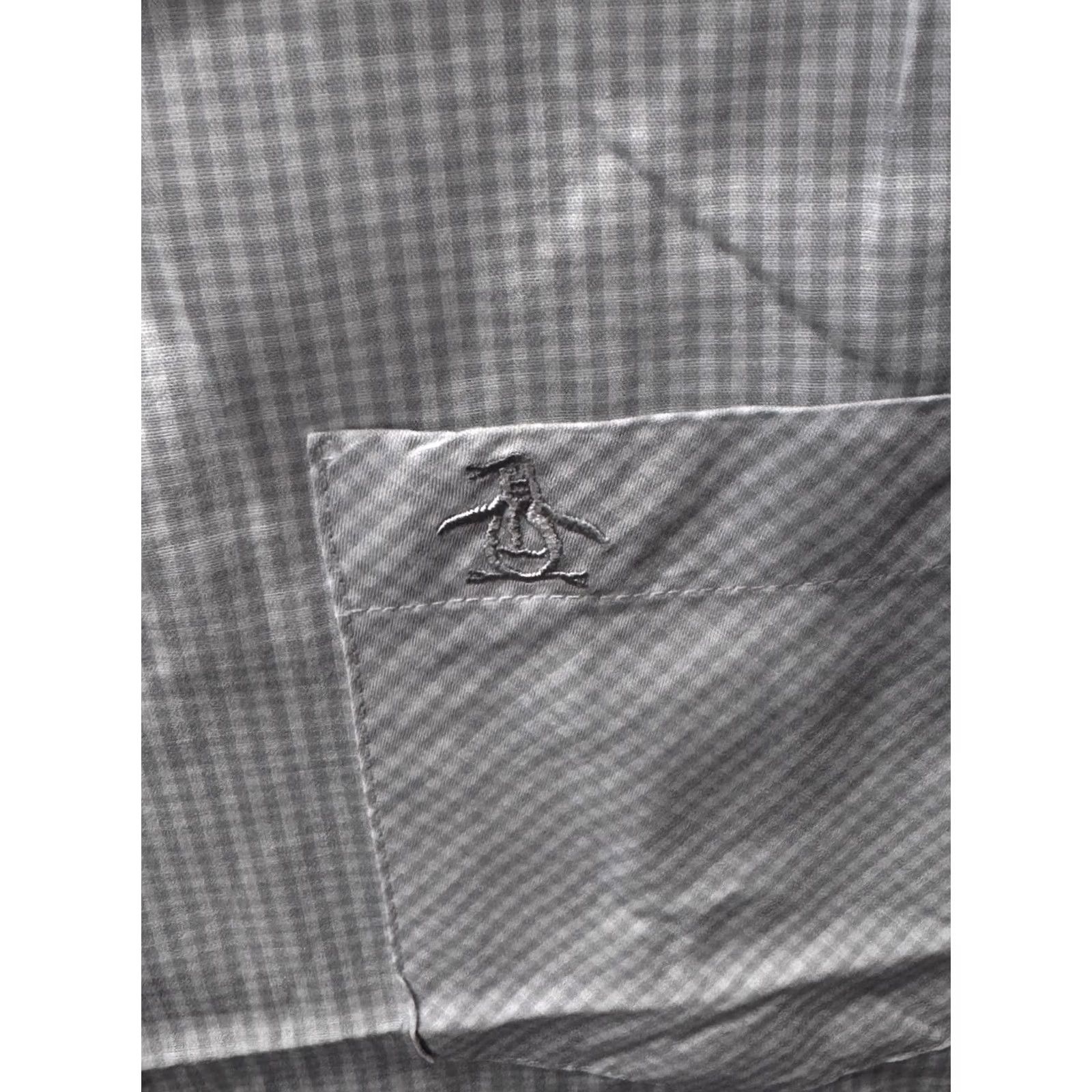Vintage Penguin Shirt SHORT SLEEVE BUTTON UP Large L Slim Gray Check Mens Size US L / EU 52-54 / 3 - 3 Thumbnail