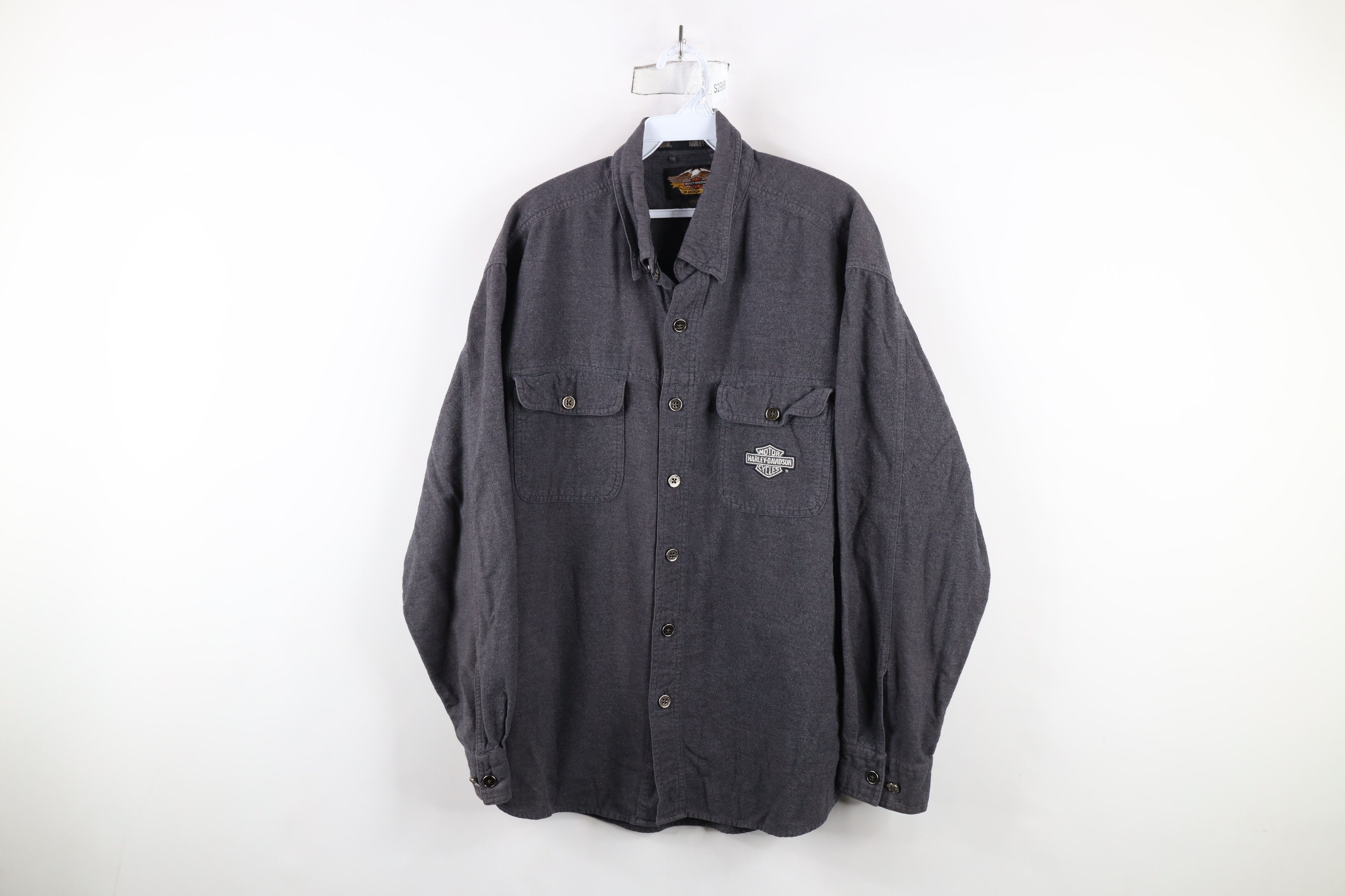 Harley Davidson × Vintage Vintage Harley Davidson Flannel Button Down Shirt Gray Size US XL / EU 56 / 4 - 1 Thumbnail