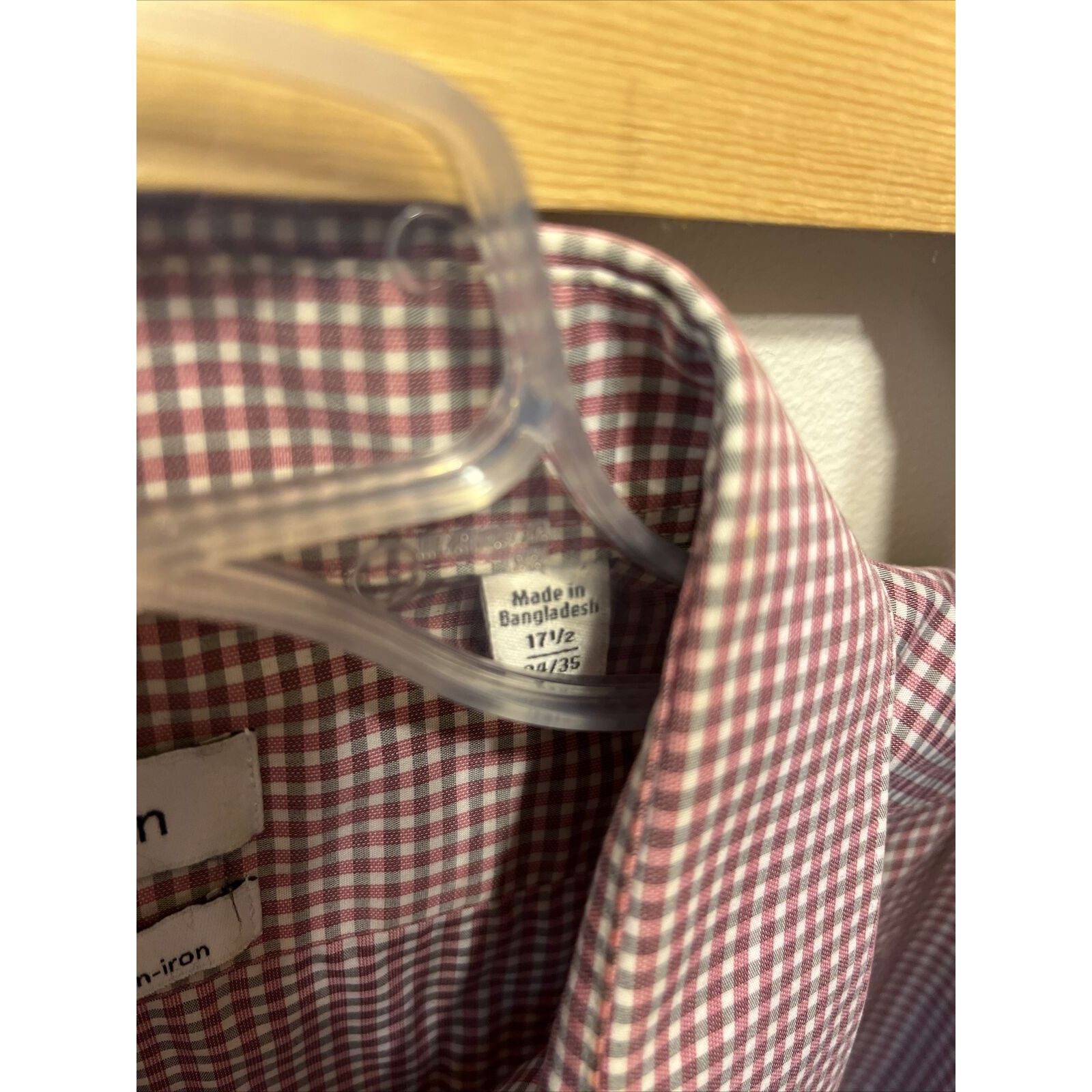 Calvin Klein Calvin Klein Men’s 17.5 34/35 Red Check Button Cotton Shirt Size US XL / EU 56 / 4 - 3 Thumbnail