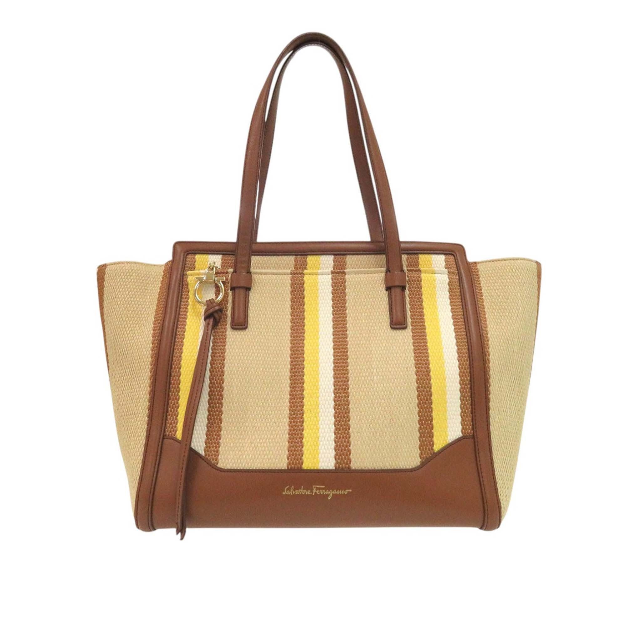 Salvatore Ferragamo Medium Striped Canvas and Leather Amy Tote Size ONE SIZE - 1 Thumbnail
