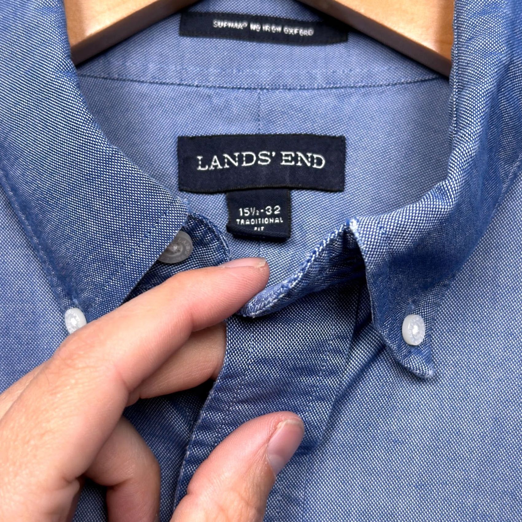 Lands' End Lands End Mens Shirt Blue Button Down Oxford Non Iron Pocket Preppy 15.5 32 Size US L / EU 52-54 / 3 - 5 Thumbnail