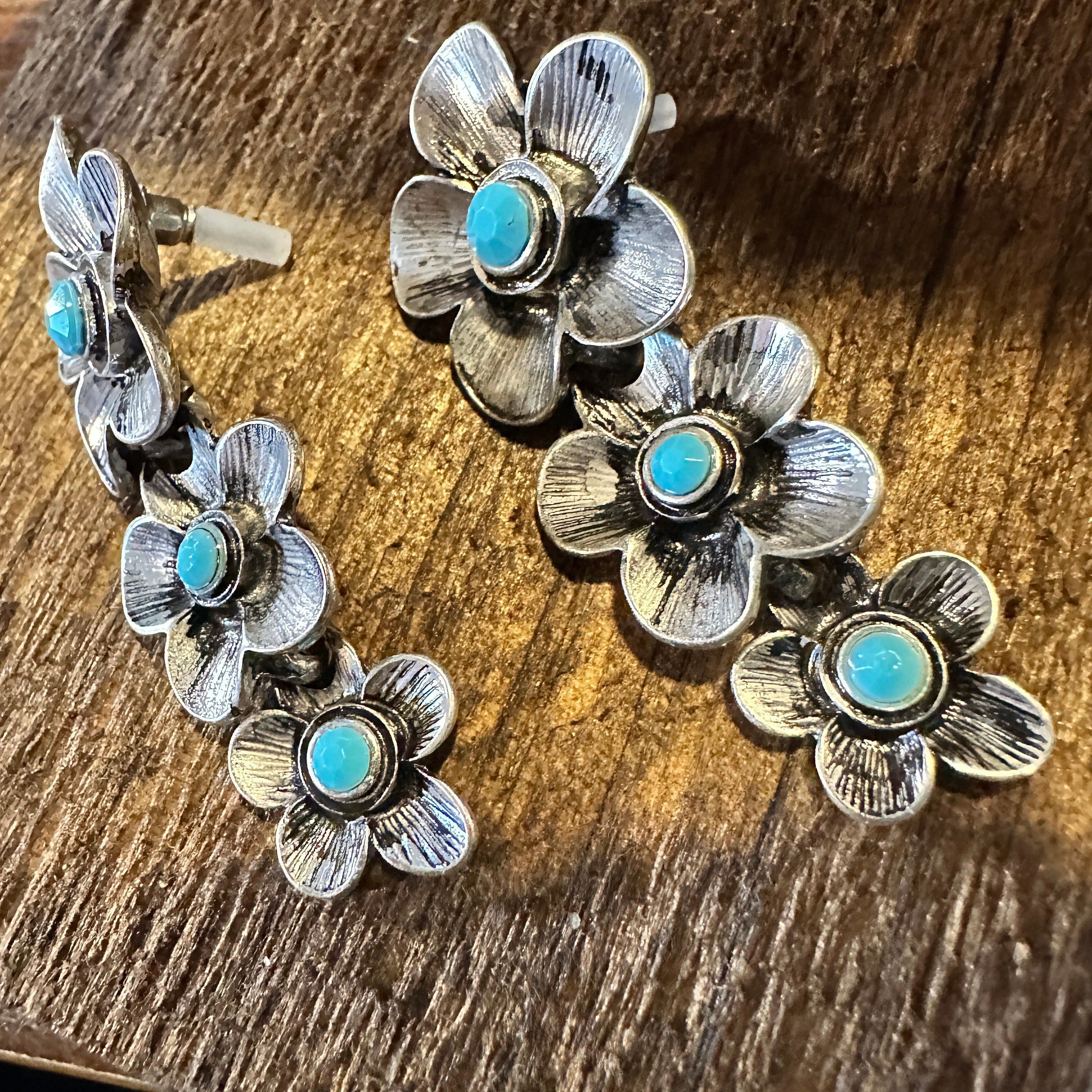 Other Boho Hippie Cowgirl Western Floral Drop Stud Earrings - Turq Size ONE SIZE - 3 Thumbnail