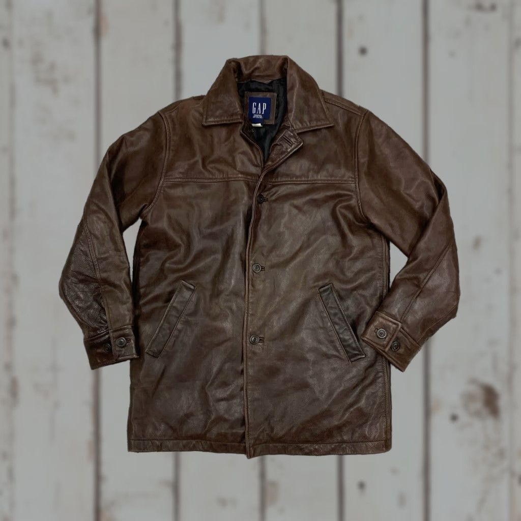Gap VINTAGE Gap Women Leather Jacket Basic Jacket Lined XSmall Brown Long Sleeve Zip Size XS / US 0-2 / IT 36-38 - 1 Thumbnail