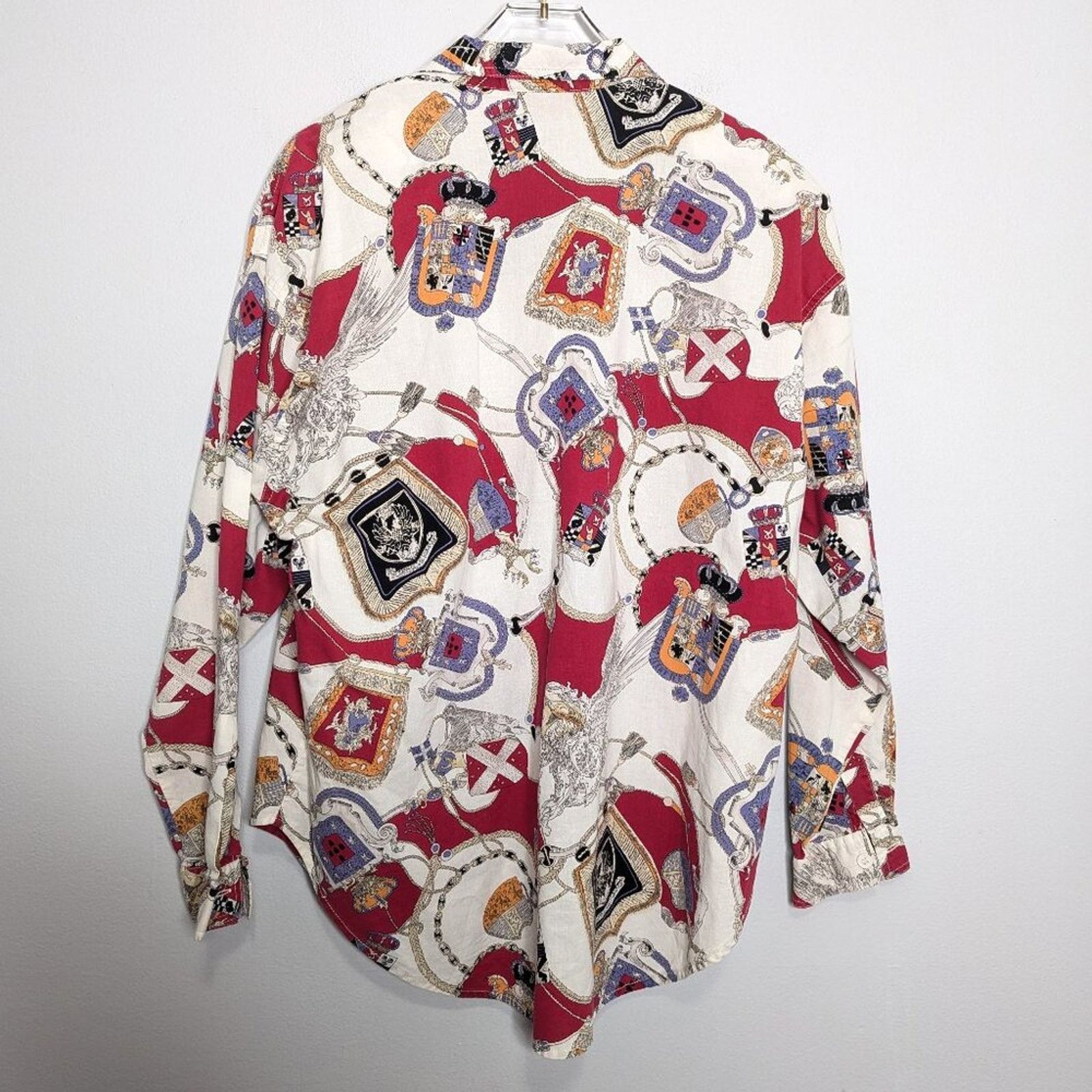 Vintage Vintage 90s Long Sleeve Royal Crest Shield Pattern Button Up Size L / US 10 / IT 46 - 2 Thumbnail