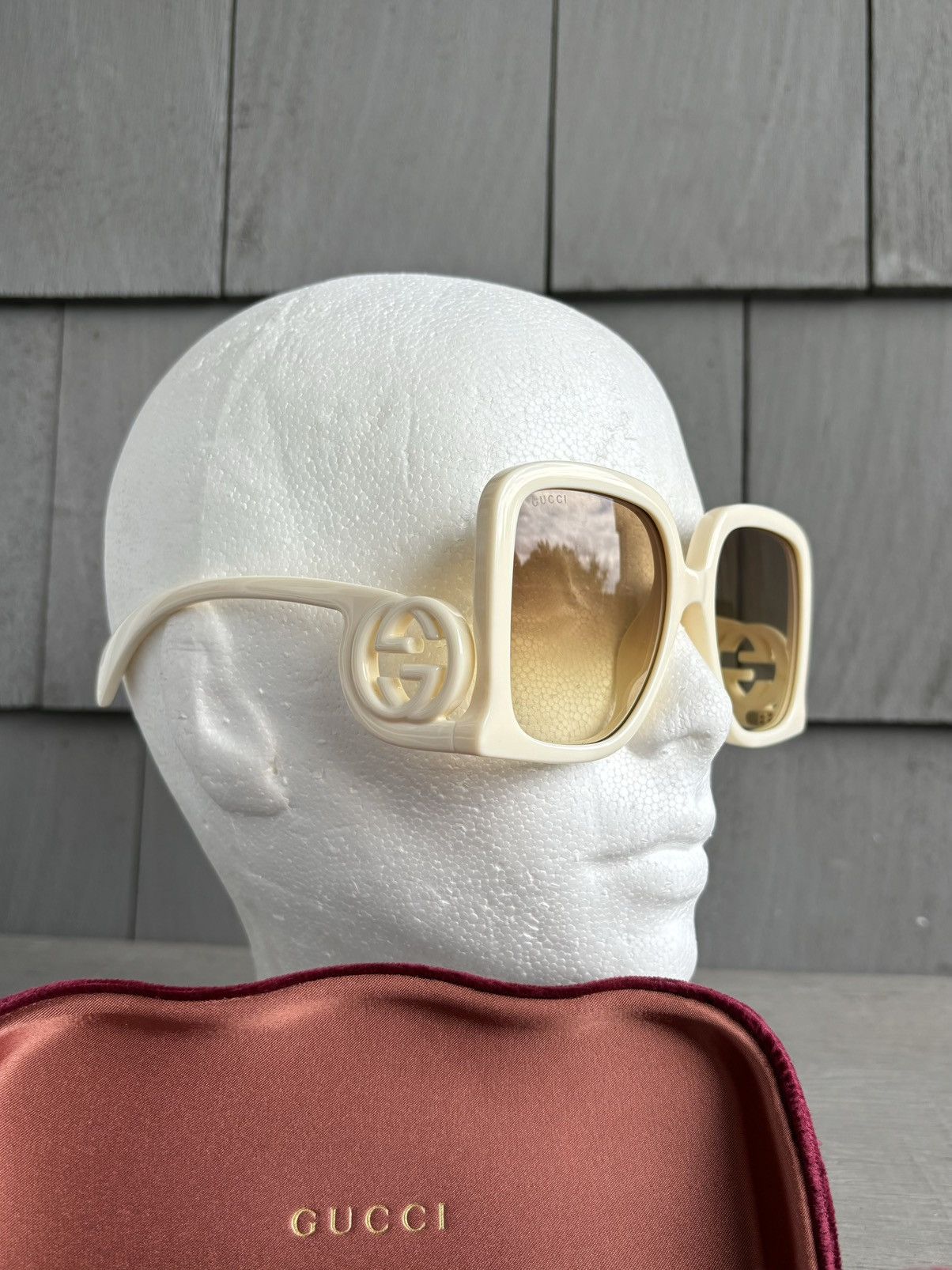 Designer × Gucci Gucci Sunglasses Oversized Offwhite GG1326S Huge Case Y2K Size ONE SIZE - 6 Thumbnail