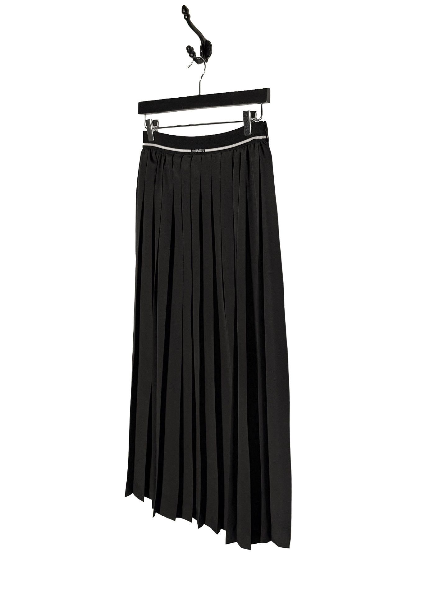 Miu Miu Miu Miu 2022 Black Pleated Elastic Logo Long Skirt Size 26" / US 2 / IT 38 - 2 Thumbnail