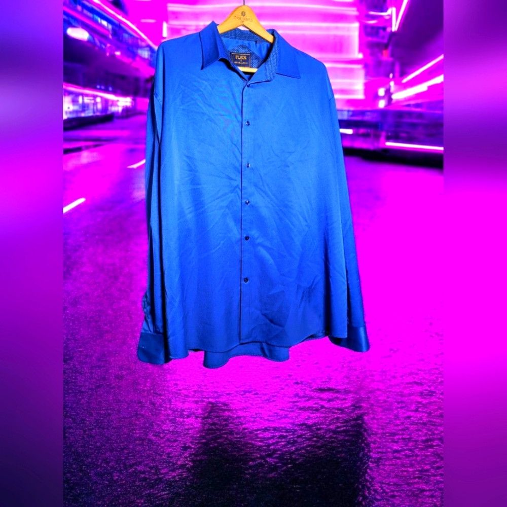 Vintage Flex Men's Luxury Collection sz 3XL Blue Satin Shirt Size US XXL / EU 58 / 5 - 1 Thumbnail