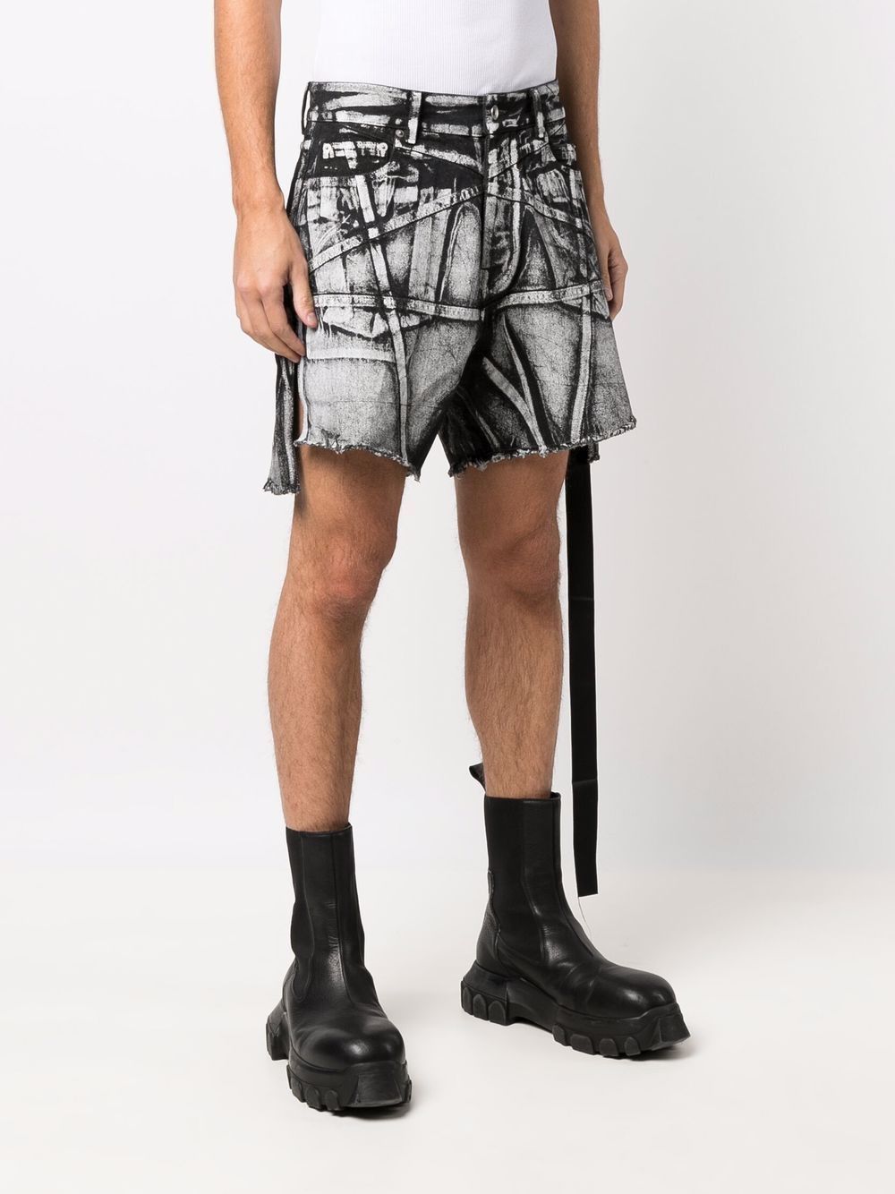 image of Rick Owens Painted Pentagram Trucker Cut Offs in Black/Milk, Men's (Size 30)