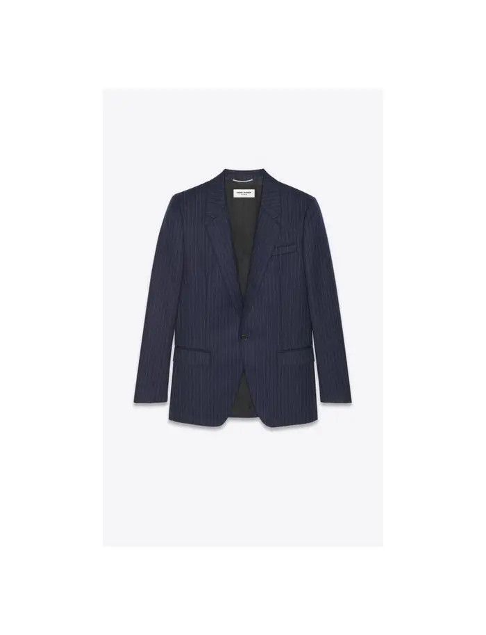 Saint Laurent Paris o1bcso1str0125 Single Breasted Jacket Striped Wool in Blue Size US M / EU 48-50 / 2 - 1 Thumbnail