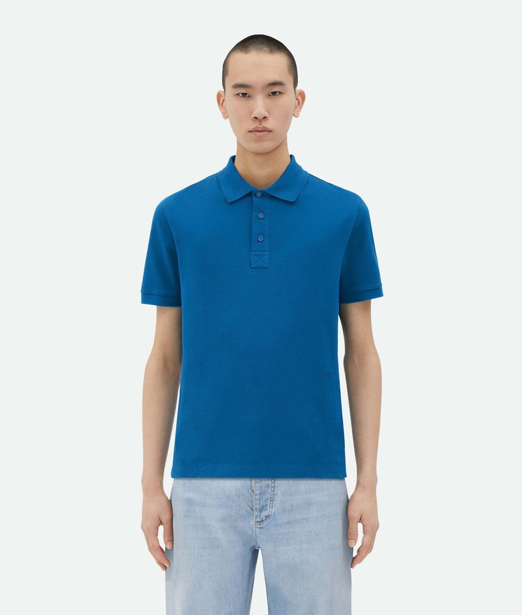 Bottega Veneta o1n1vont1224 Cotton Jersey Polo Shirt in Pacific Blue Size US XL / EU 56 / 4 - 1 Thumbnail