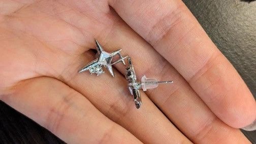 Jewelry Silver Color Four Point Star Zircon Stud Earrings Size ONE SIZE - 3 Thumbnail