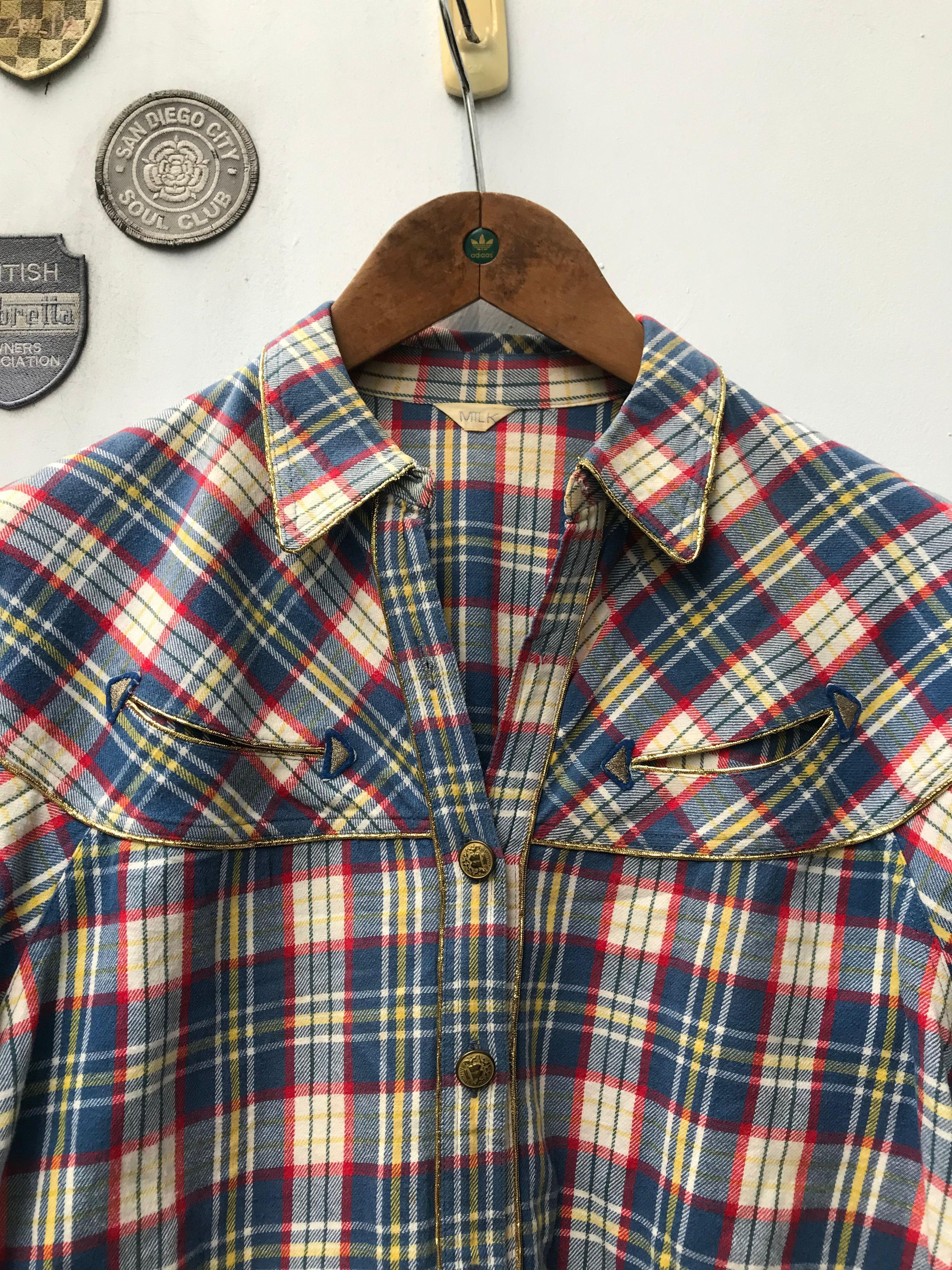 Japanese Brand Vintage 90s MILK BOY Japan Hybrid Flannel Shirt Size US S / EU 44-46 / 1 - 5 Thumbnail