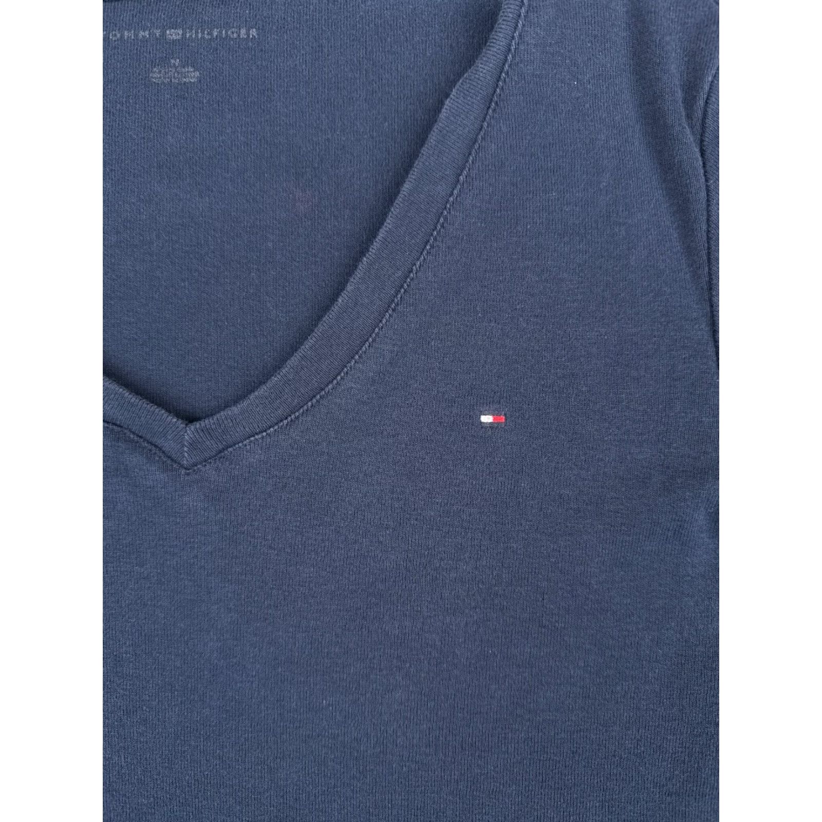 Tommy Hilfiger VINTAGE? No. Tommy Hilfiger Shirt Women Medium Blue V-Neck Short Sleeve 100% Cotton Jersey Size M / US 6-8 / IT 42-44 - 6 Thumbnail