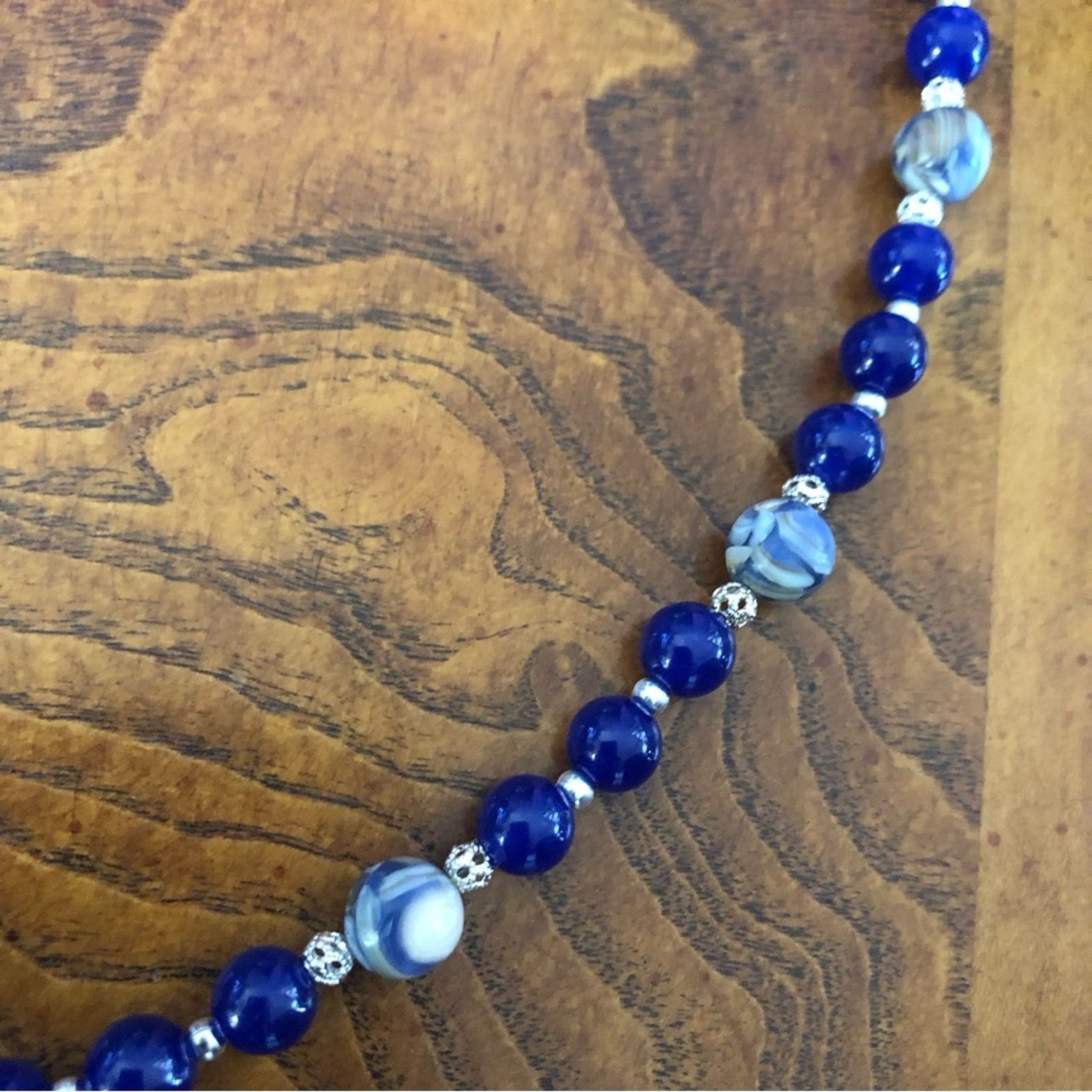 Handmade Handcrafted royal blue dyed agate cal-silica bead necklac Size ONE SIZE - 9 Thumbnail