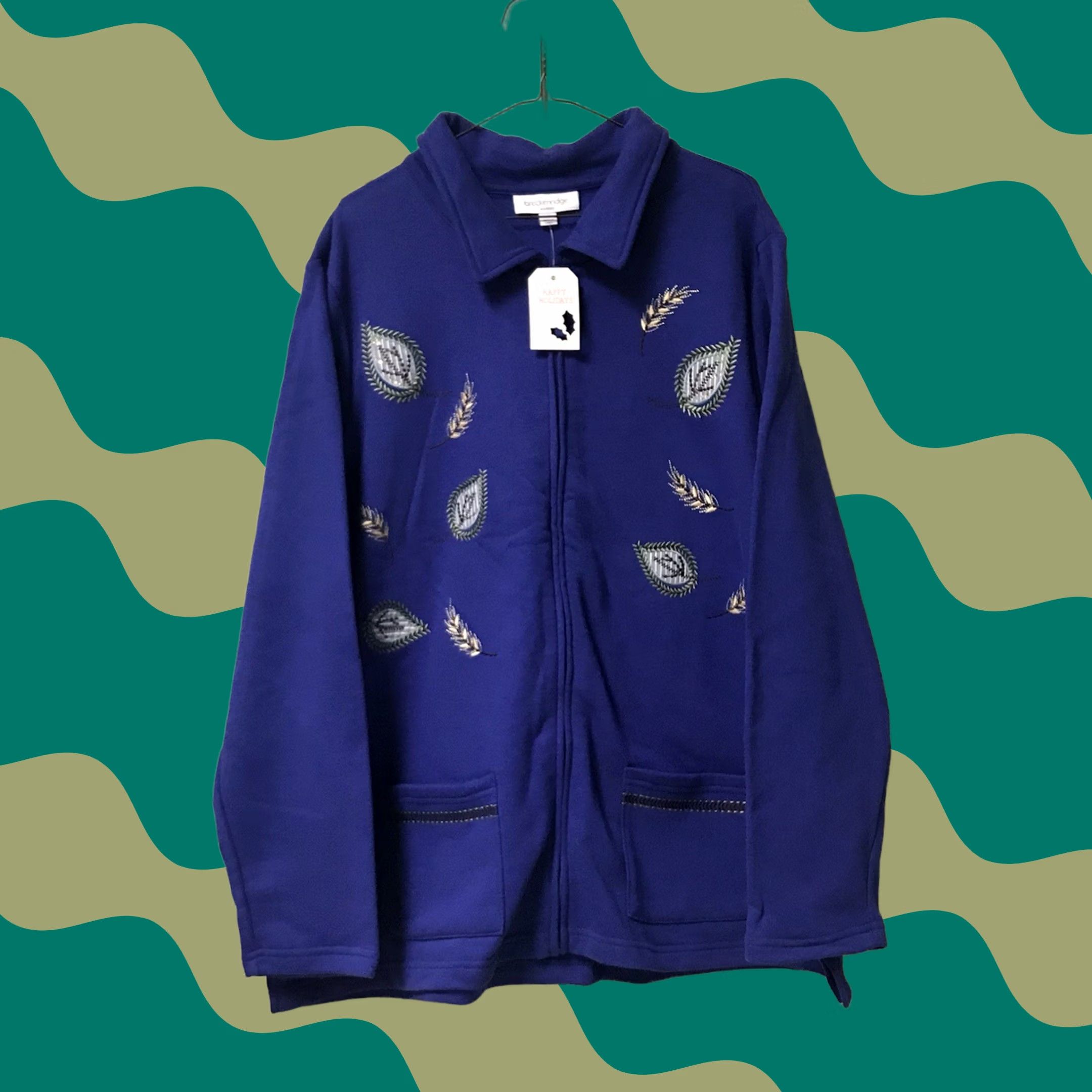 Vintage VINTAGE Breckinridge Women Royal Blue Fall Leaf Embroidered Holiday Zip Sweatshirt 2XL Size XXL / US 16-18 / IT 52-54 - 1 Thumbnail