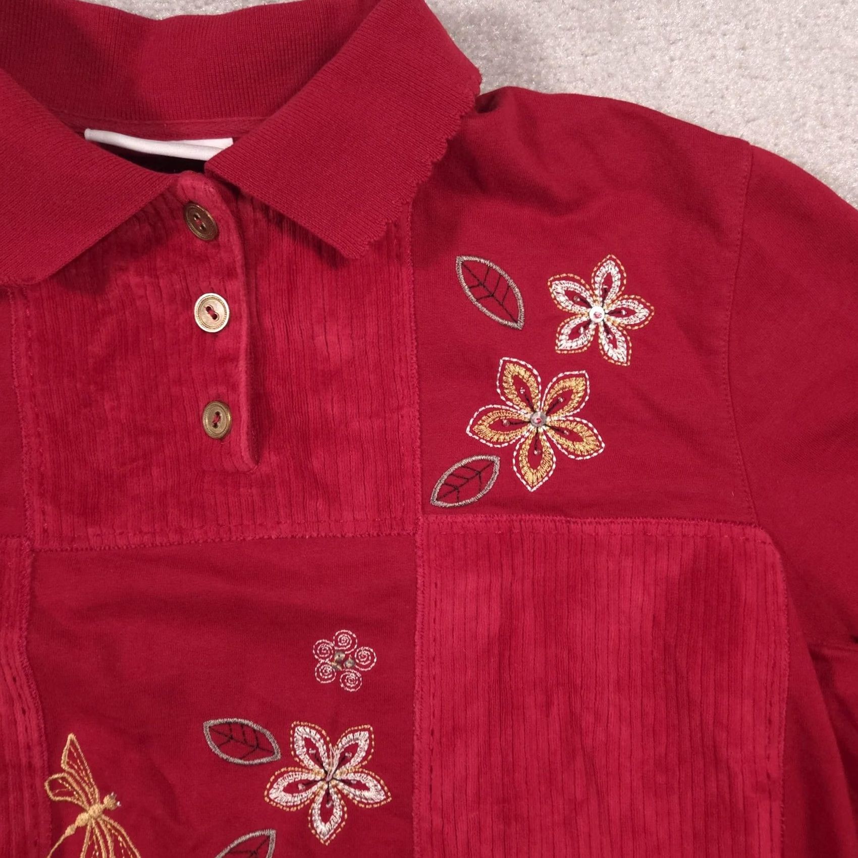 Vintage Alfred Dunner Sweater Womens Large Red Collared Floral Embroidered Knit Pullover Size L / US 10 / IT 46 - 3 Thumbnail