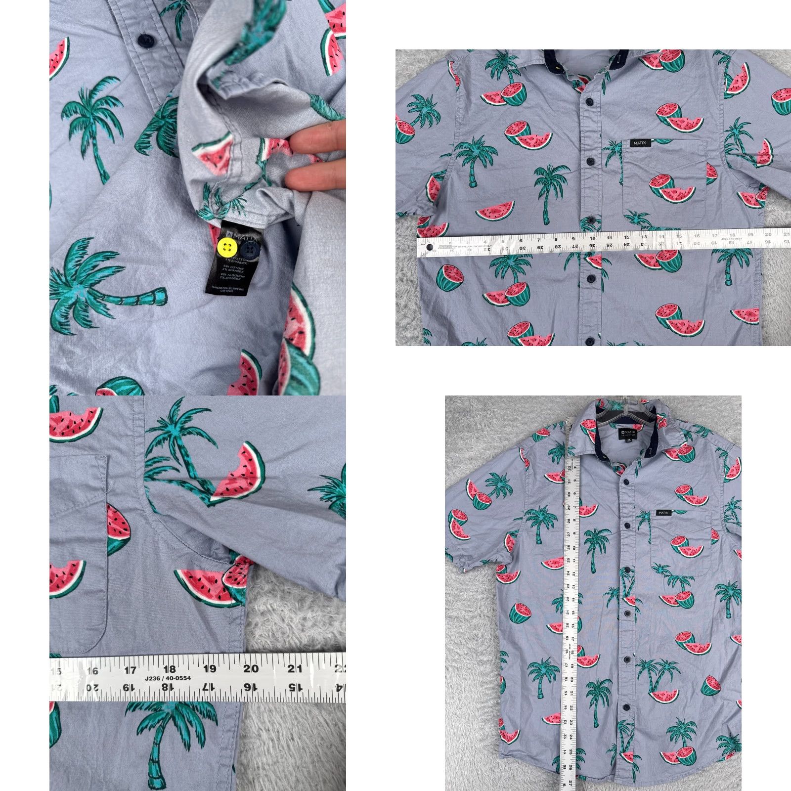 Vintage Matix Shirt Men Medium Blue Watermelon Palm Tree Cotton Blend Hawaiian Button Up Size US M / EU 48-50 / 2 - 8 Thumbnail