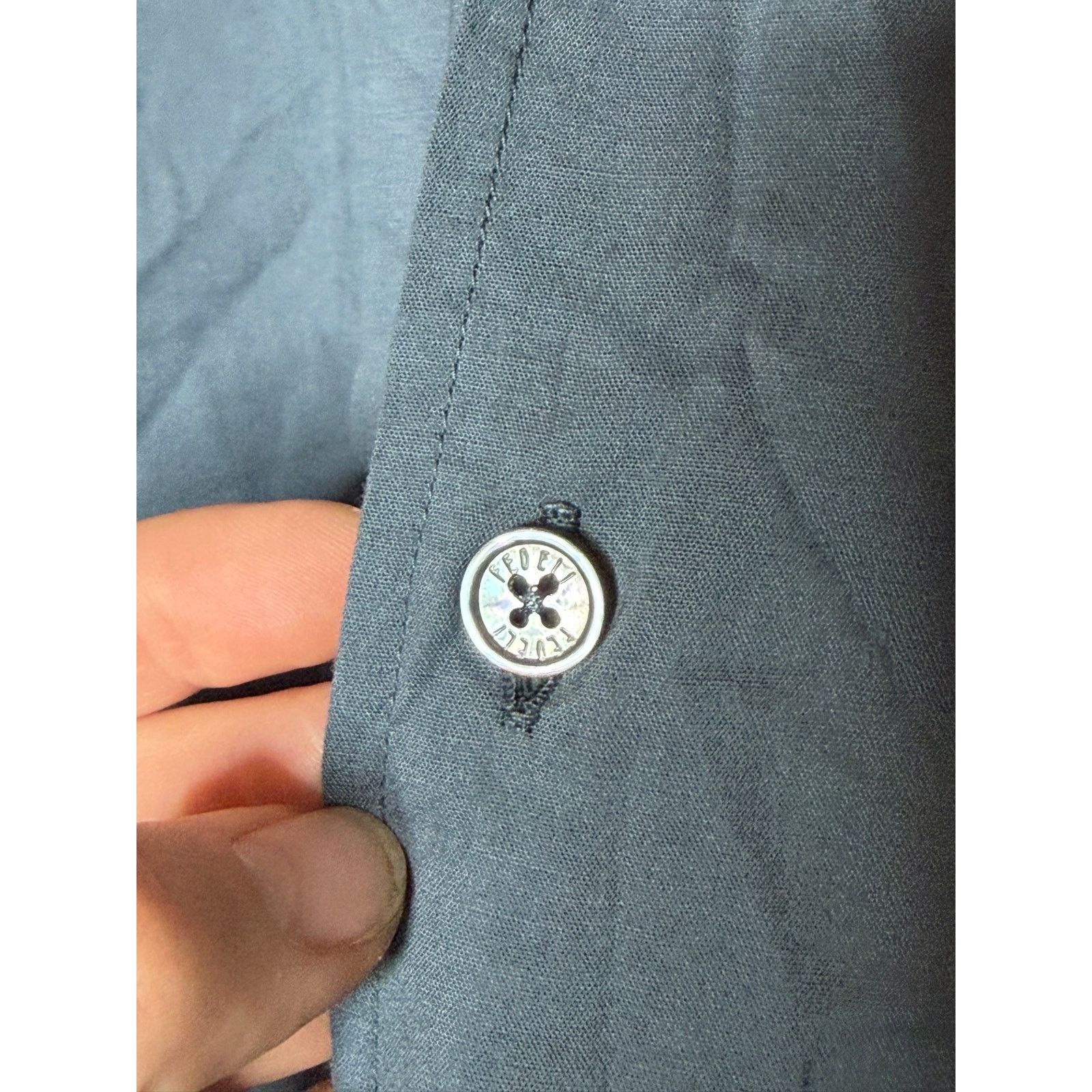 Fedeli Fedeli Blue Grey lightweight cotton button down shirt 16.5 Size US L / EU 52-54 / 3 - 6 Thumbnail