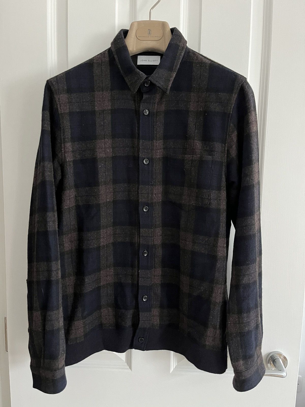 image of John Elliott Flannel Plaid Button Down Shirt in Green, Men's (Size Medium)