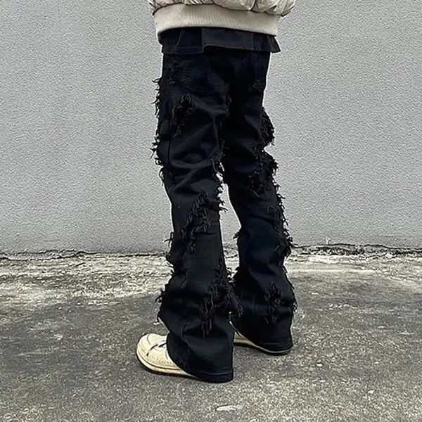 VIBE Opium Distressed Black Stack Denim Jeans y2k retro style Size US 32 / EU 48 - 4 Thumbnail
