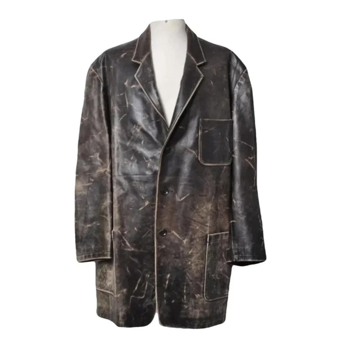 Yohji Yamamoto Yohji Yamamoto Pour Homme Distressed Leather Coat (Rare) Size US M / EU 48-50 / 2 - 1 Thumbnail