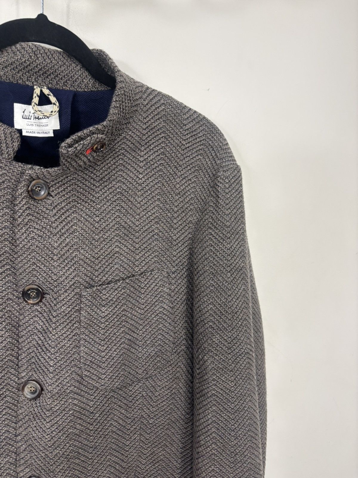 Other Luis Trenker Men’s Herringbone Brown Wool Collar Jacket Size US L / EU 52-54 / 3 - 6 Thumbnail