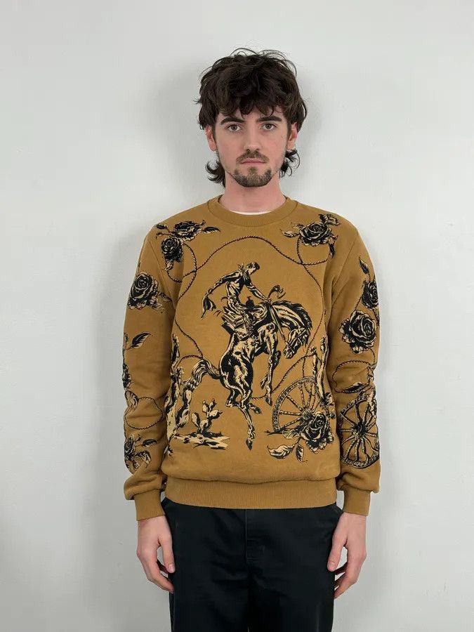 Dolce & Gabbana 2010s Dolce & Gabbana Mustard Embroidered Black Abstract Crewneck Sweater Size US M / EU 48-50 / 2 - 2 Thumbnail