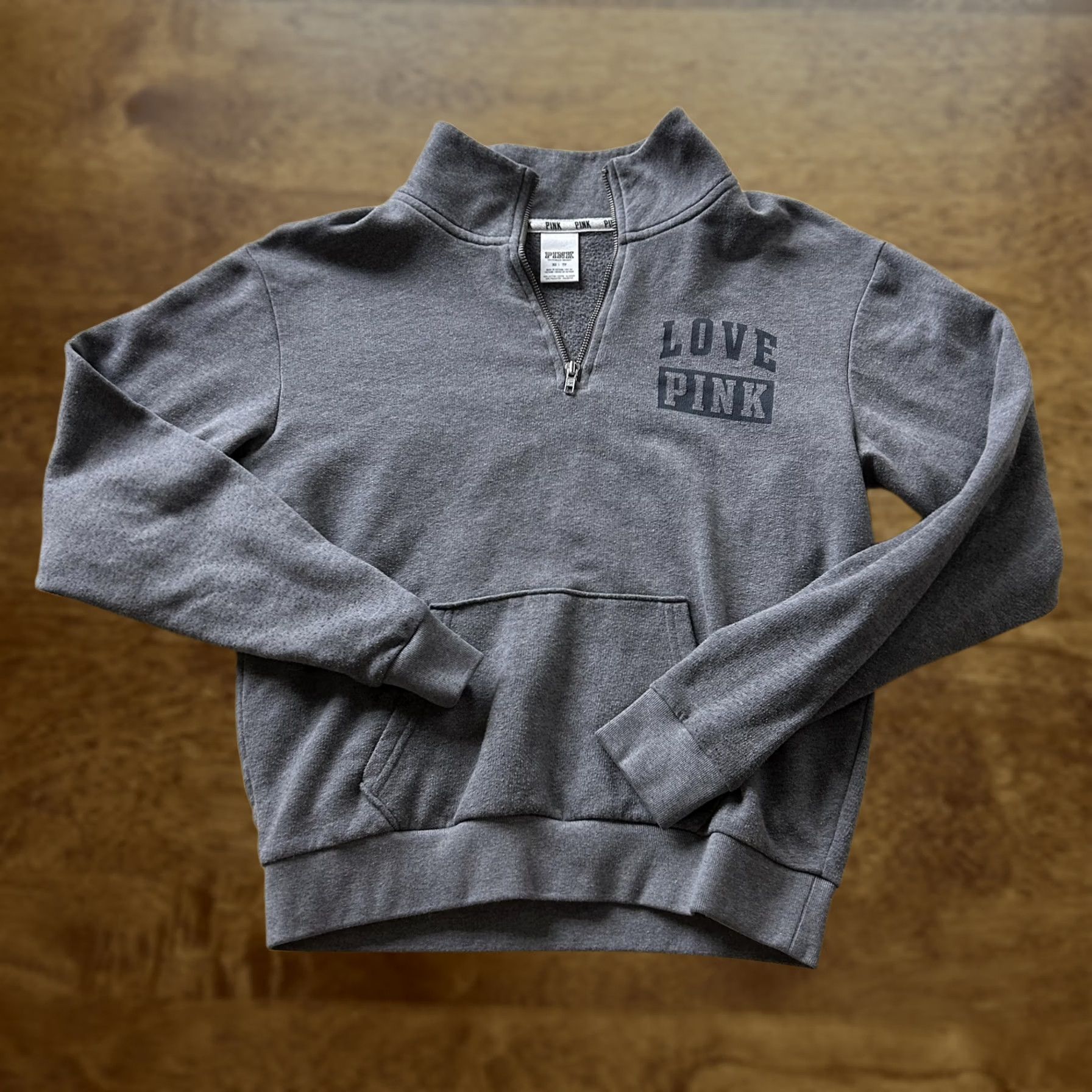 Pinko PINK Sweatshirt Womens XS Gray 1/4 Zip Pullover Love PINK Mock Neck Raglan Sleeve Kangaroo Pocket Casual Pullover Shirt Size XS / US 0-2 / IT 36-38 - 1 Thumbnail