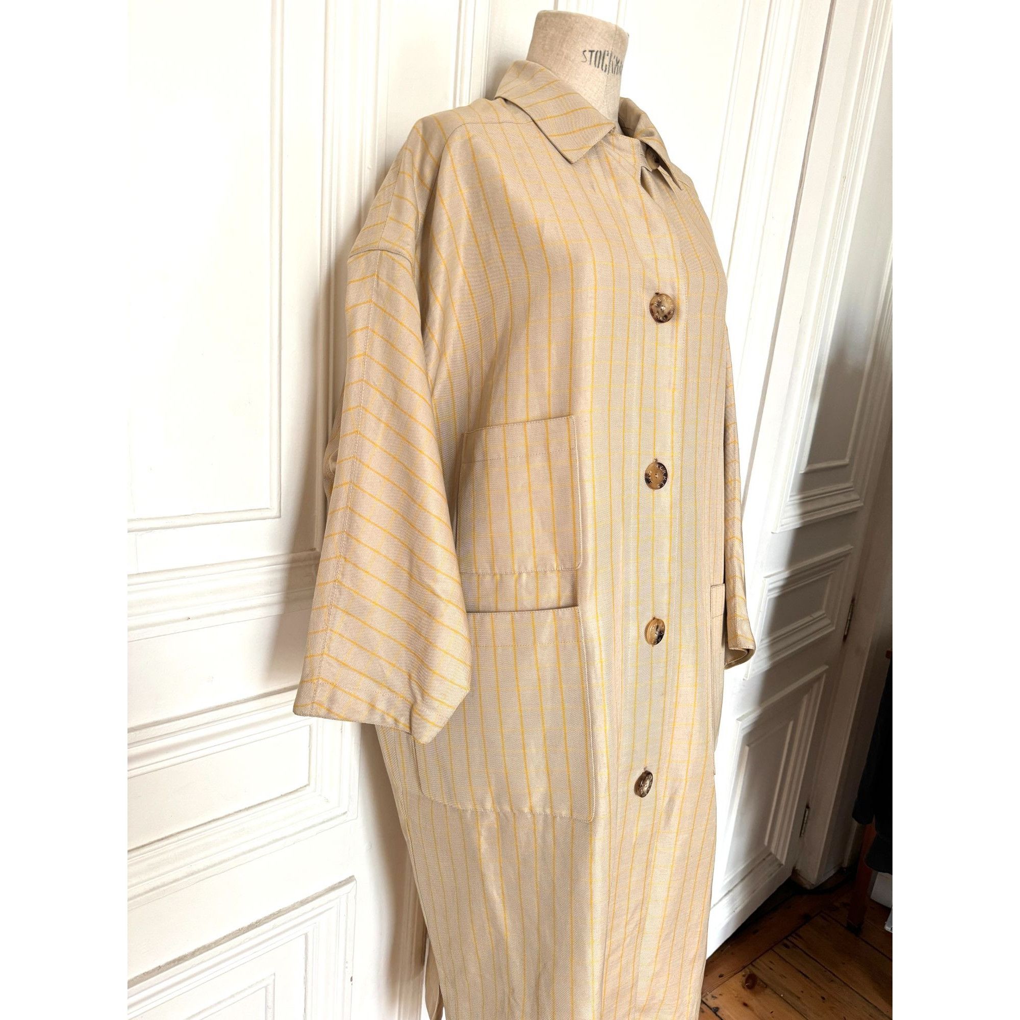 Hermes Beige & Yellow Checkered Coat – Mid Season Size M / US 6-8 / IT 42-44 - 2 Thumbnail