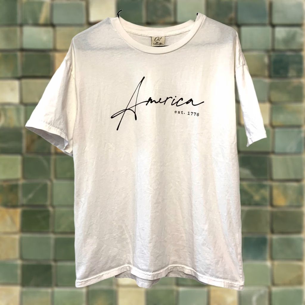 Vintage Oat Collective America Est. 1776 White Black Tee T-Shirt Womens Large Size L / US 10 / IT 46 - 1 Thumbnail