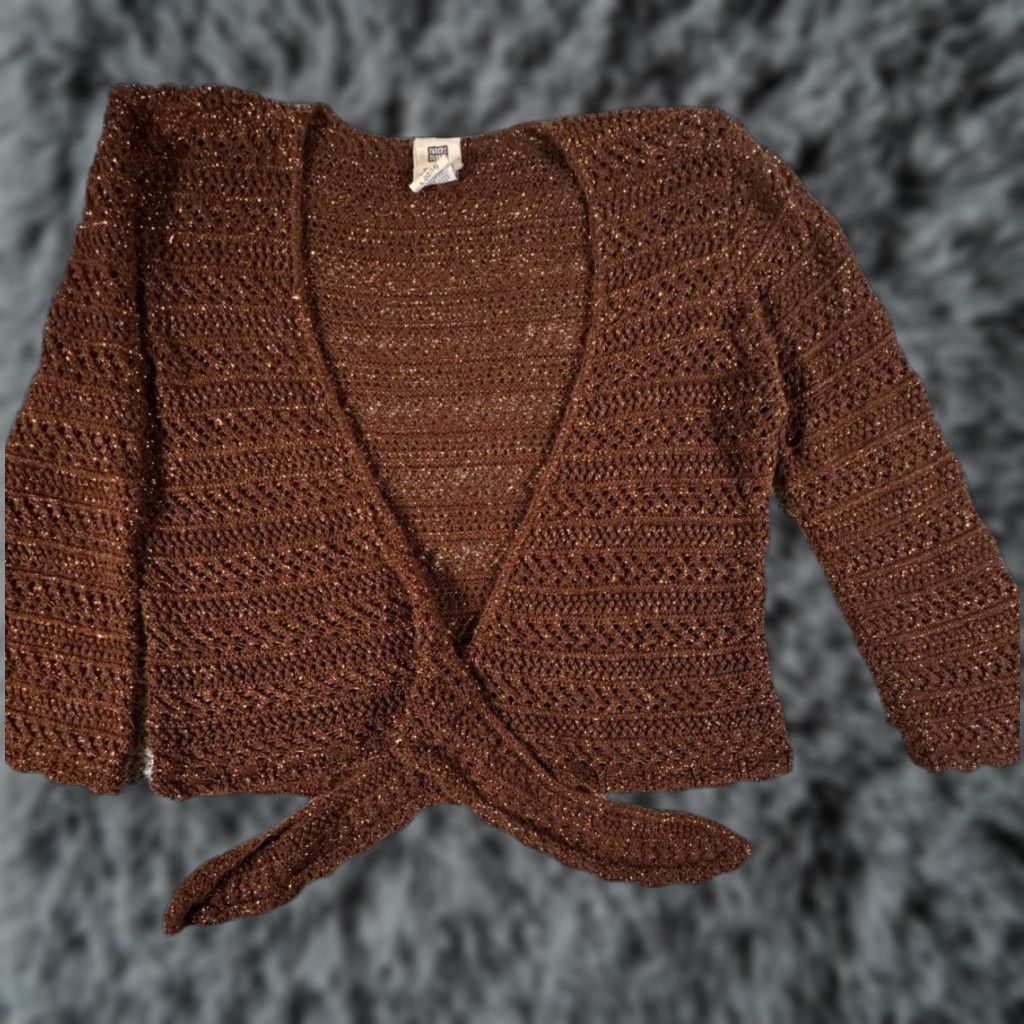 Faded Glory VINTAGE Faded Glory Cardigan Womens L Large Crocheted Glittery 90s Y2K Sweater Size L / US 10 / IT 46 - 1 Thumbnail