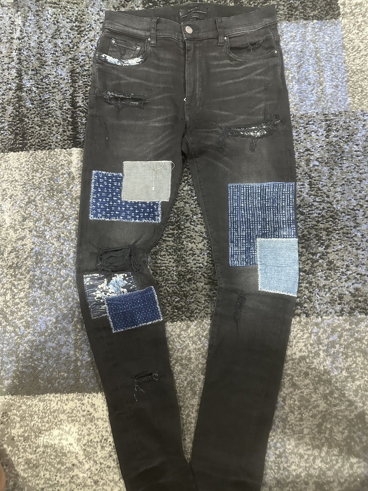 Amiri Patch Work Black Amiri’s Size US 31 - 1 Thumbnail