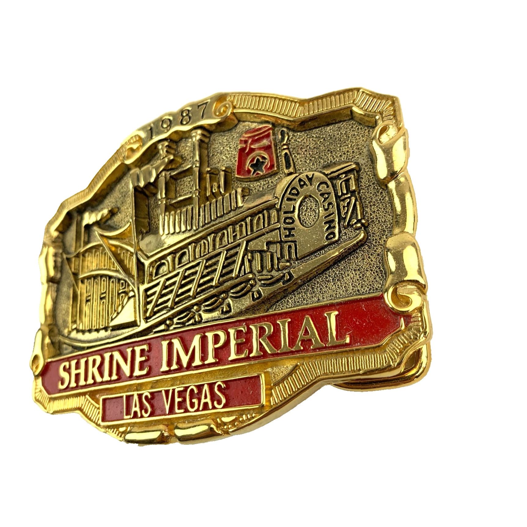 Vintage VINTAGE Shrine Imperial Las Vegas 3D Gold Tone Red Metal Belt Buckle Ladies Mens Unbranded Adult Unisex 1980s Gold Size ONE SIZE - 3 Thumbnail