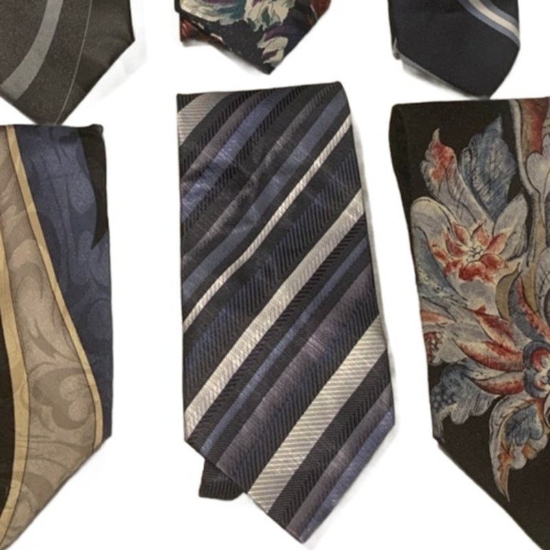 Other Lot of 6 Black Blue Silver Striped Floral Mens Neck Ties Size ONE SIZE - 3 Thumbnail