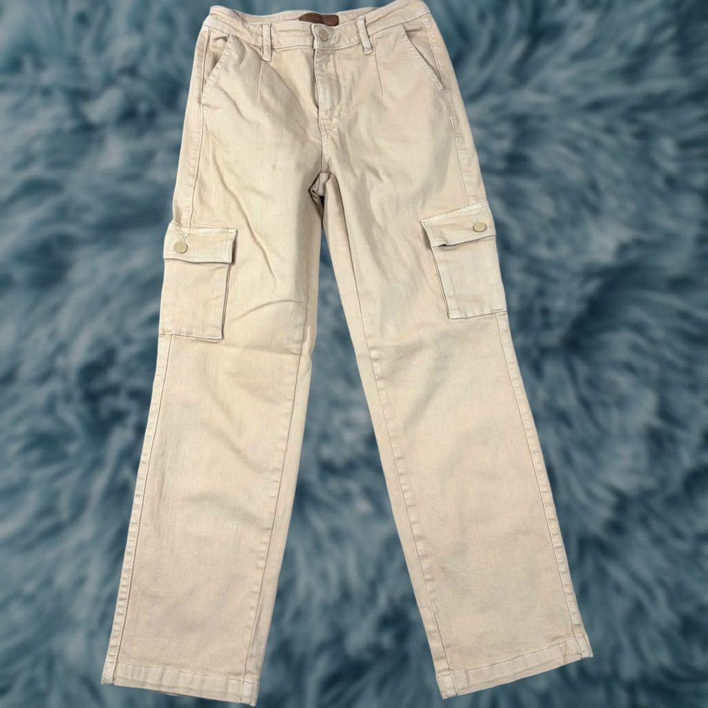 Vintage Judy Blue Jeans Tan Khaki Cargo Straight Leg High Rise 5 28 Inseam 29 Womens XS-Adult? No Size 5 Reg JS? Size 27" / US 4 / IT 40 - 1 Thumbnail