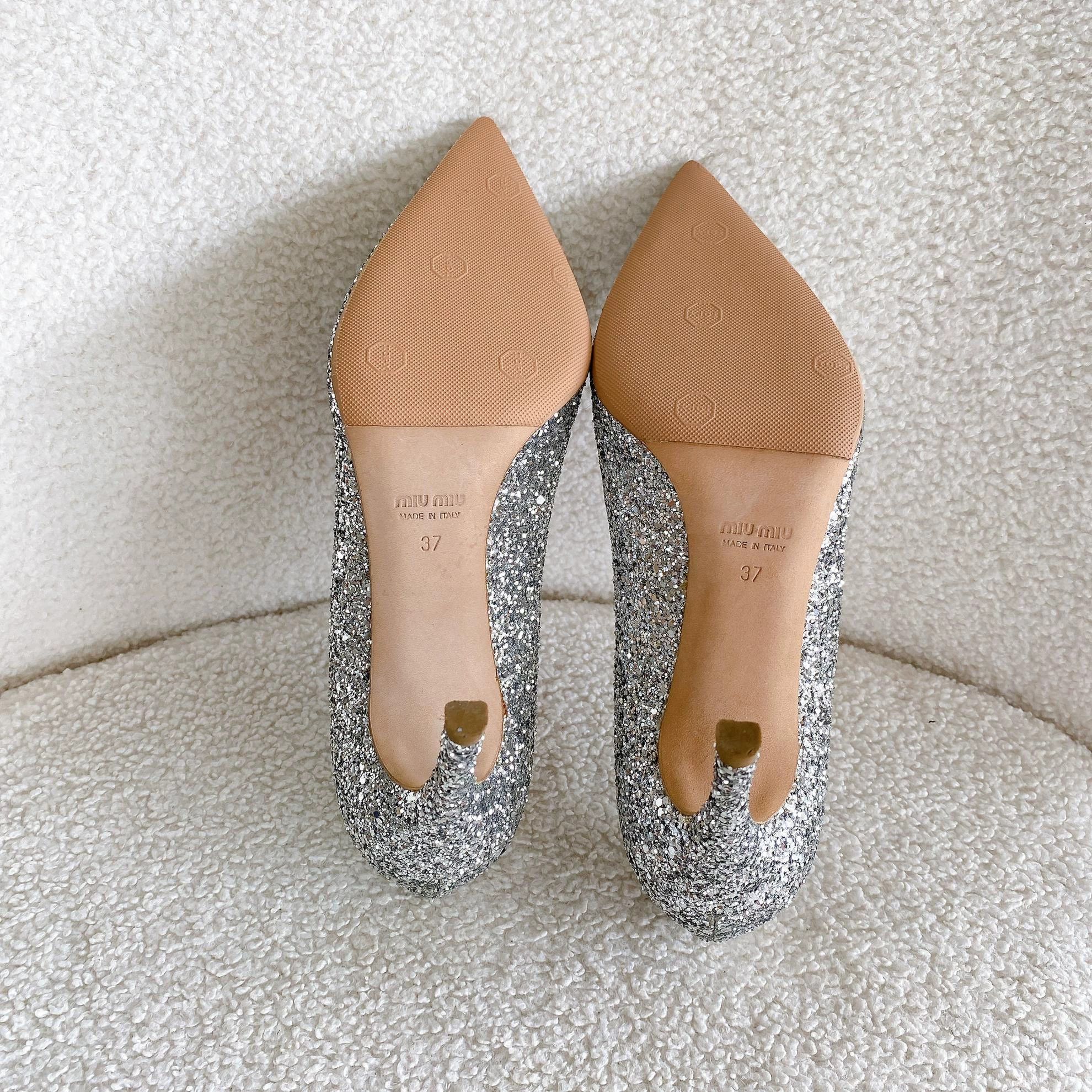 Miu Miu MIU MIU Silver Sequin High Heels Women's Size 37 Size US 6.5 / IT 36.5 - 6 Thumbnail