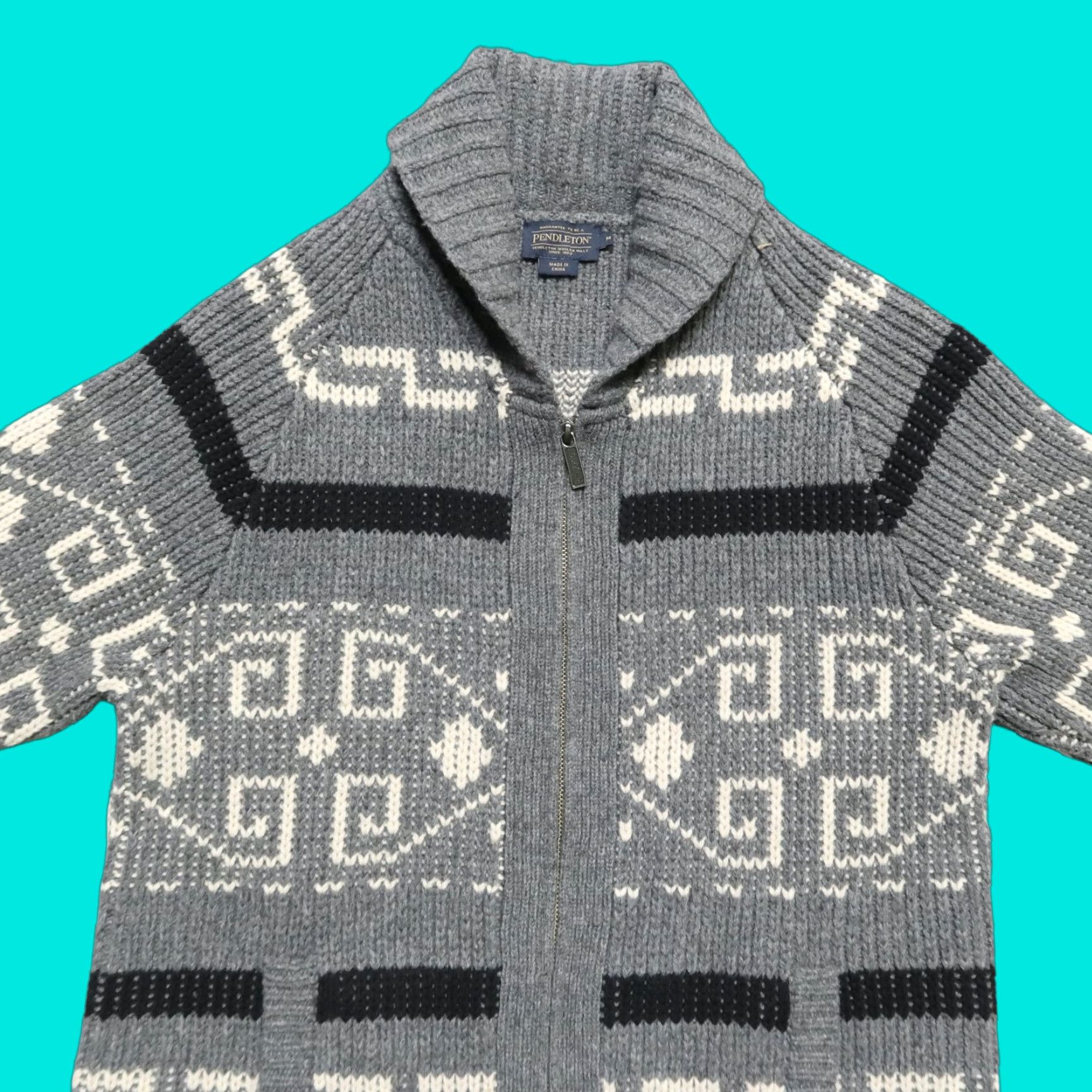 Pendleton VINTAGE Pendleton Jacket Mens Wool Shawl Cardigan Westerly M Grey USA 90s Size US M / EU 48-50 / 2 - 1 Thumbnail