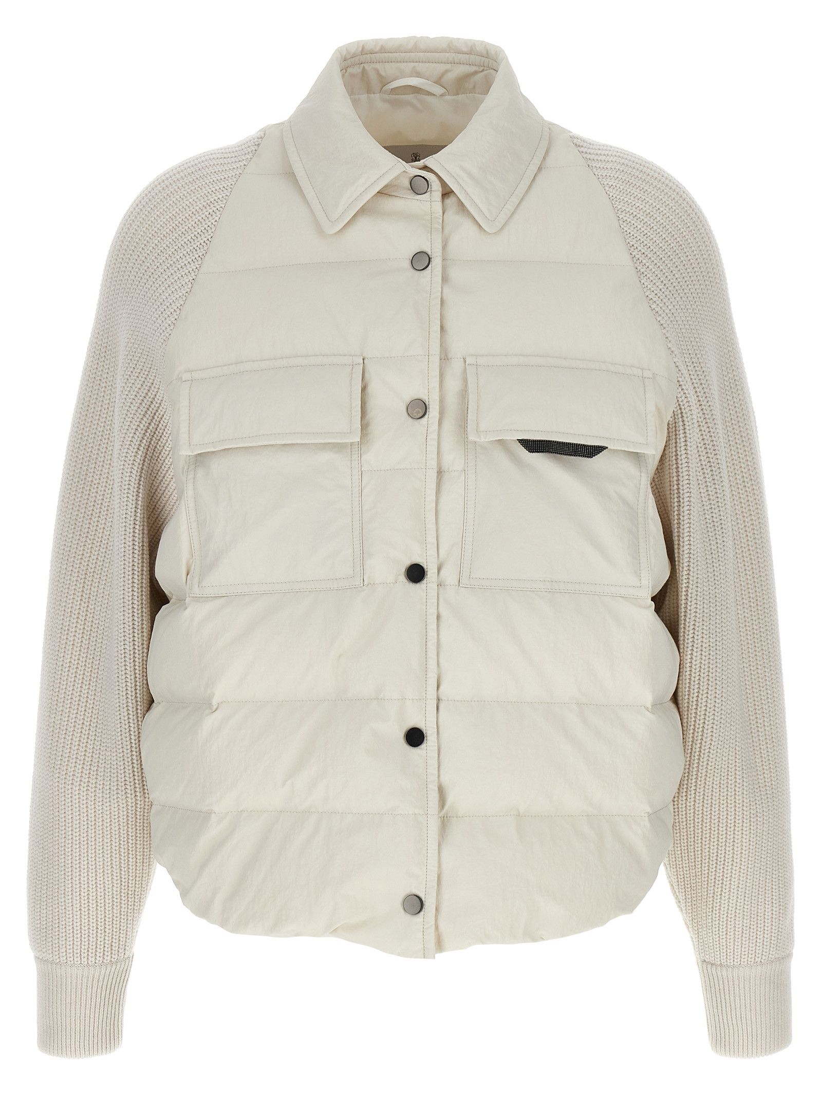Brunello Cucinelli Two-Material 'Shiny Flap Detail' Down Jacket Size M / US 6-8 / IT 42-44 - 1 Thumbnail