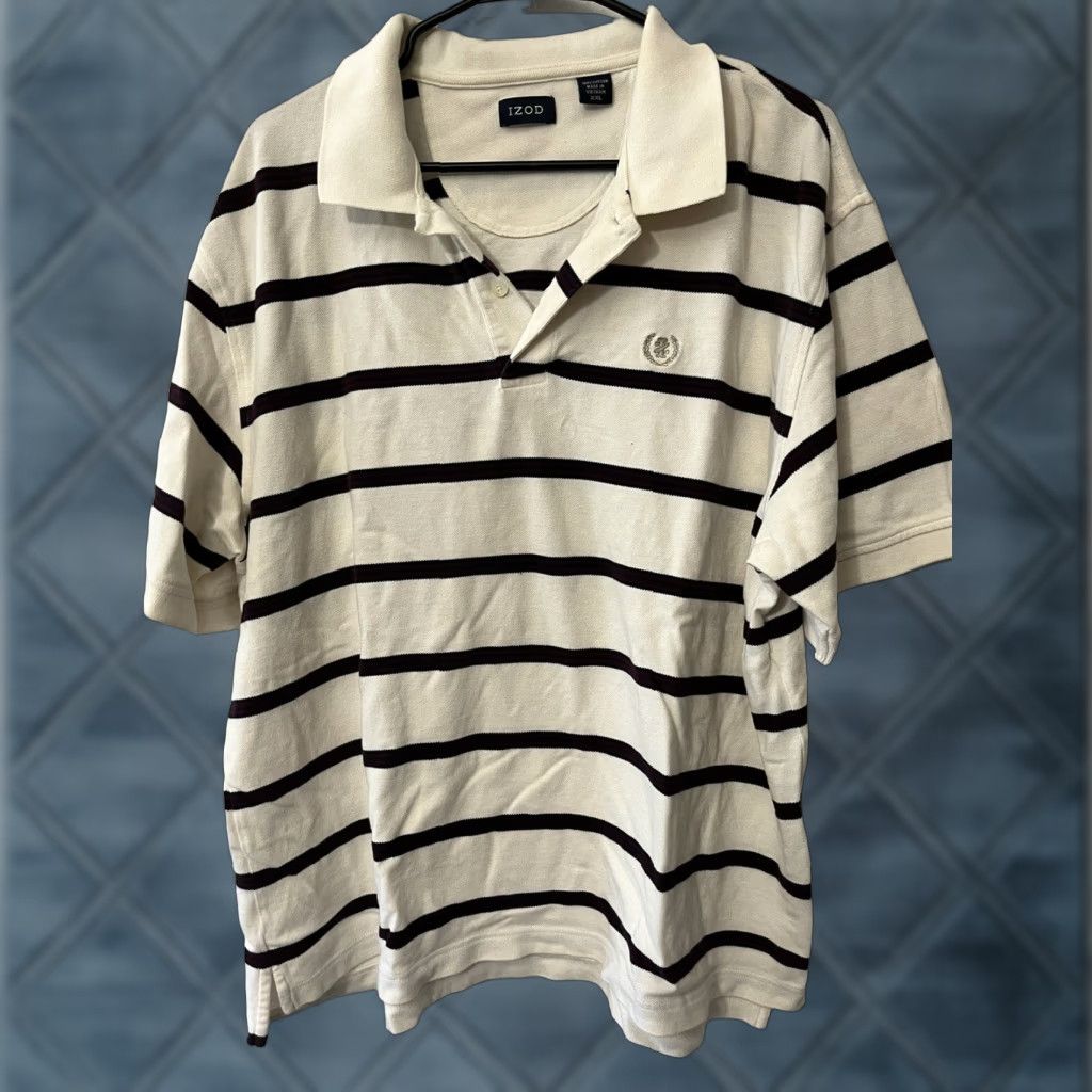 Izod VINTAGE IZOD Polo Shirt 2XL White Striped Designer Short Sleeve Casual 90s Mens Size US XXL / EU 58 / 5 - 1 Thumbnail